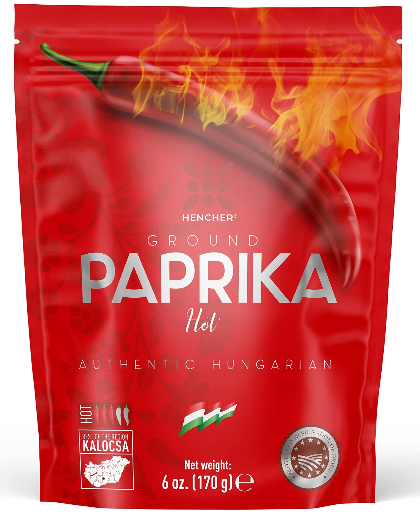 Artisan HOT Hungarian Paprika Powder (6oz/170g) Non-GMO, Imported from Hungary, Amazing Color, Unrivalled Flavor
