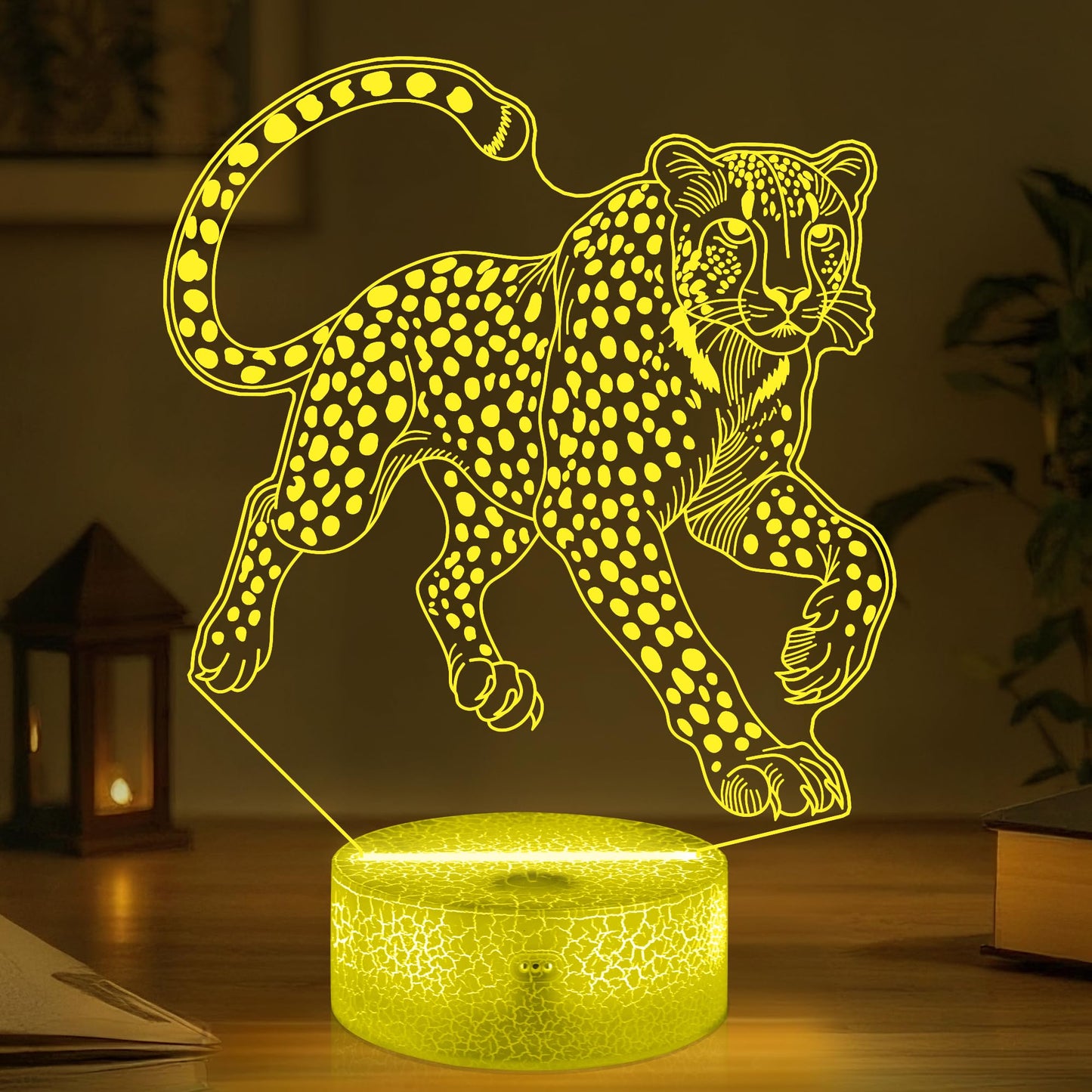 OkiyiD Cheetah Gifts for Boys,Cheetah 3D Night Light with 16 Colors Remote Control,Leopard lamp for Kids Room Wild Animal Themed