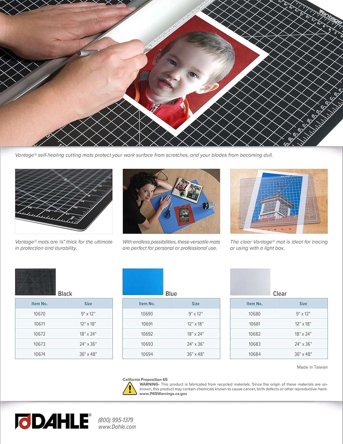 Dahle Vantage 10673 Premium Self-Healing Cutting Mat, 24"x36", 1/2" Grid, 5 Layers for Max Healing, Perfect for Crafts & Sewing, Black