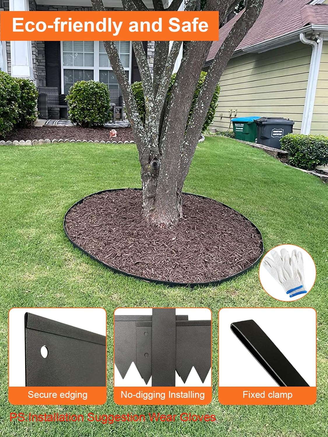 Vinci Landscape Edging Border, 40" L x 8" H 6Pack 20FT Total Black Galvanized Steel Garden Edging with Spikes, Sturdy Elegant Metal Lawn Broder for Flower Beds, Pathways, Paver Edges and Yard