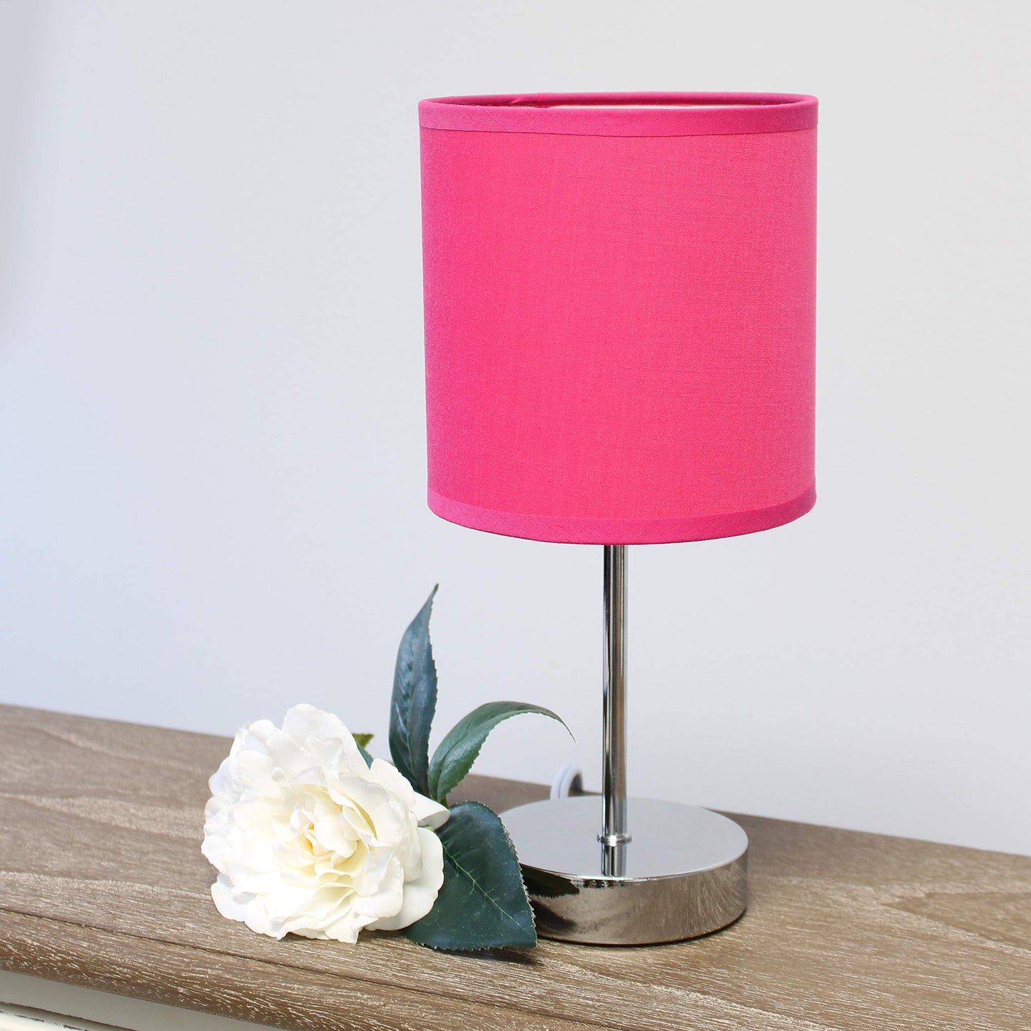 Simple Designs LT2007-HPK-2PK Table Lamp Set, Chrome, Fabric Shade, Hot Pink, No Bulb, 2 Pack