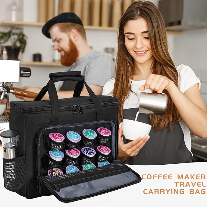 Coffee Maker Carrying Bag Compatible with Keurig K-Slim/K-Express/K-Iced/Ninja PB051/PB041ST, Single Serve Coffee Brewer Portable Storage Bag with Extra Pockets, Storage Tote Case