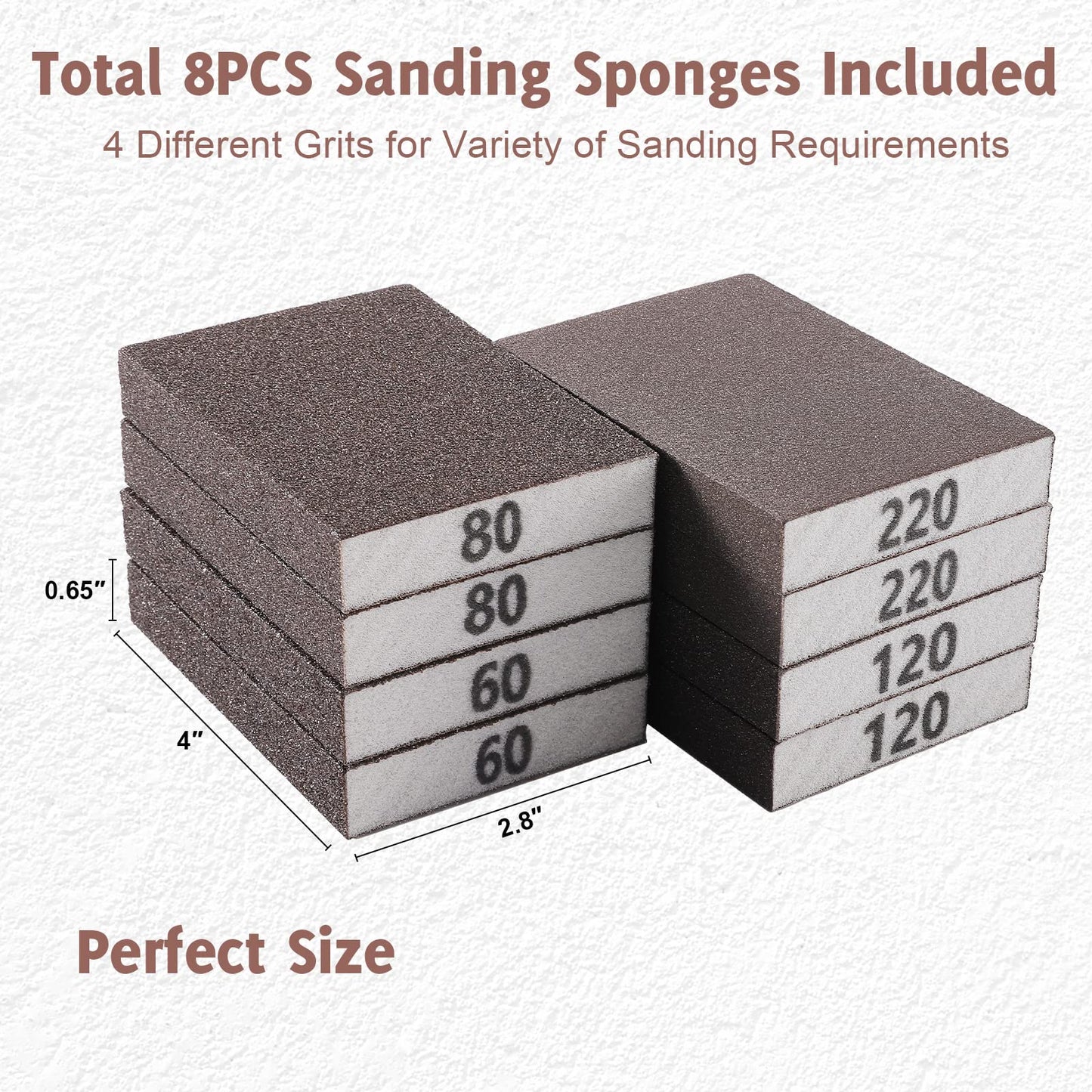 8PCS Sanding Sponge, Sanding Blocks of 60/80/120/220 Assorted Grits, Flexible & Reusable, Sandpaper Block for Wood Drywall Metal, Hand Sand Block for Wet or Dry Sanding, Flat or Curved Surfaces