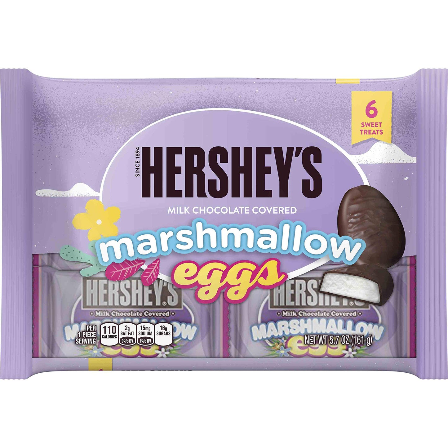 HERSHEYS Milk Chocolate Covered Marshmallow Eggs, 0.95 oz, 6 pack