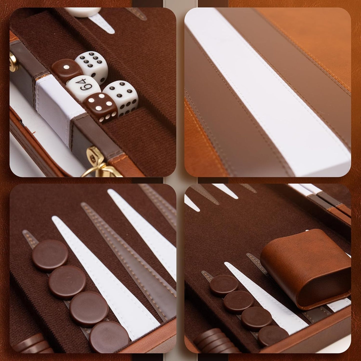 Backgammon Board Game, Deluxe Leather Like Case, Felt Interior, Brown, Classic Backgammon Game, Popular Board Game, Board Games (Large (18"))