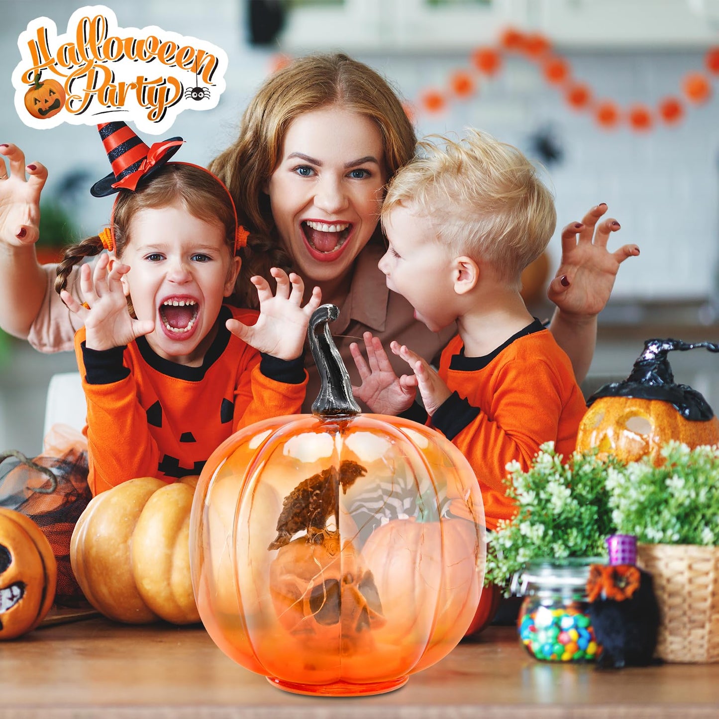 Ovewios Halloween Pumpkin Lights Light Up Glass Pumpkins Table Lamps Indoor Home Decoration For Thanksgiving Halloween Party Tabletop Decor
