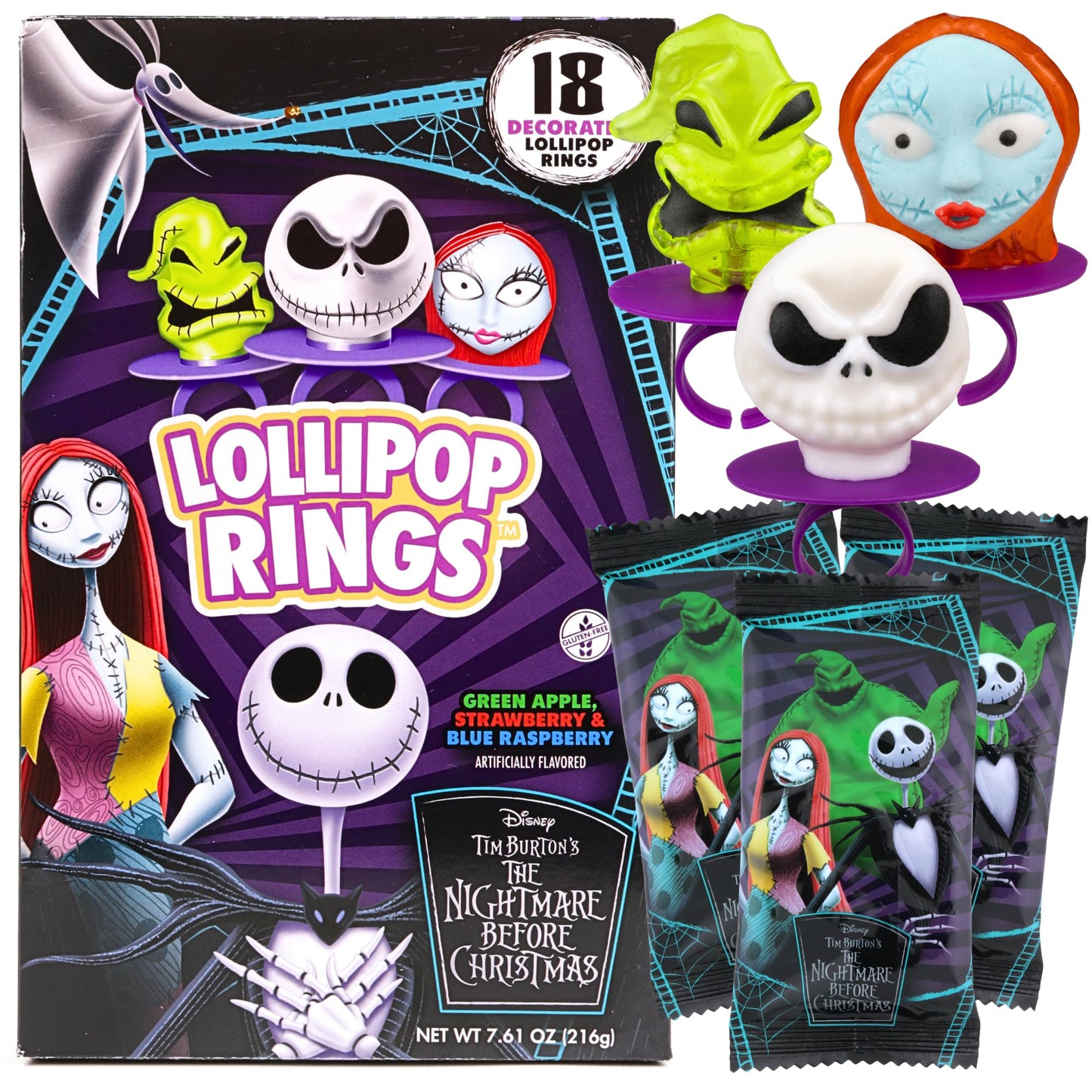 The Nightmare Before Christmas Lollipop Rings Individually Wrapped Decorated Suckers Halloween 2025 Candy 18 Count