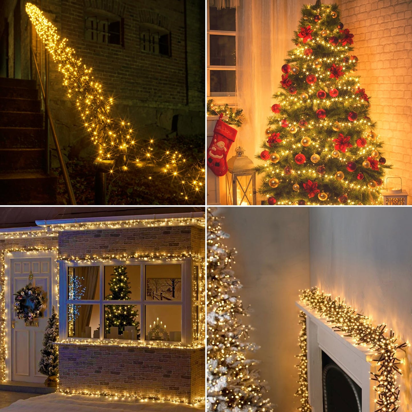 Areker Christmas Cluster Lights 1000Led Warm White Christmas Tree Lights 33Ft 8 Modes&Memory Function With Dark Wire Waterproof Christmas String Lights Outdoor Indoor Garden Wedding
