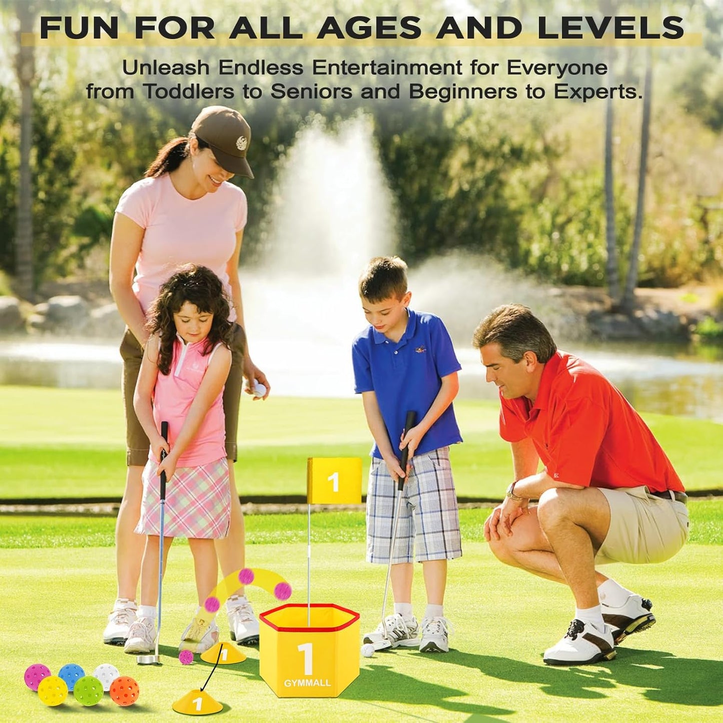 Backyard Golf Set for Kids, Adults and Family, Portable 9 Holes Golf Course with Balls, Flags and Carry Bag for Lawn, Park, Beach and Hotel - Yellow