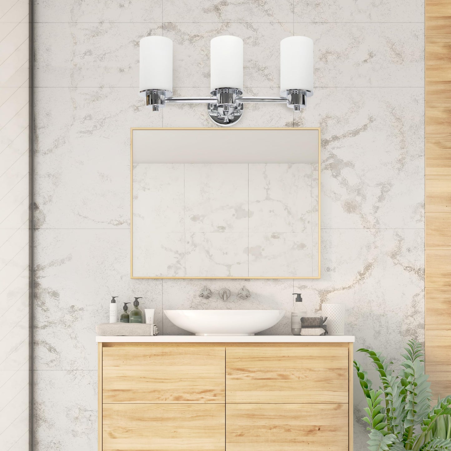 Lalia Home Vanity Light Fixture, 3-Light, Chrome, Iron, Opaque White Glass, 20.75inL x 6.5inW x 10inH, Model 1270-L