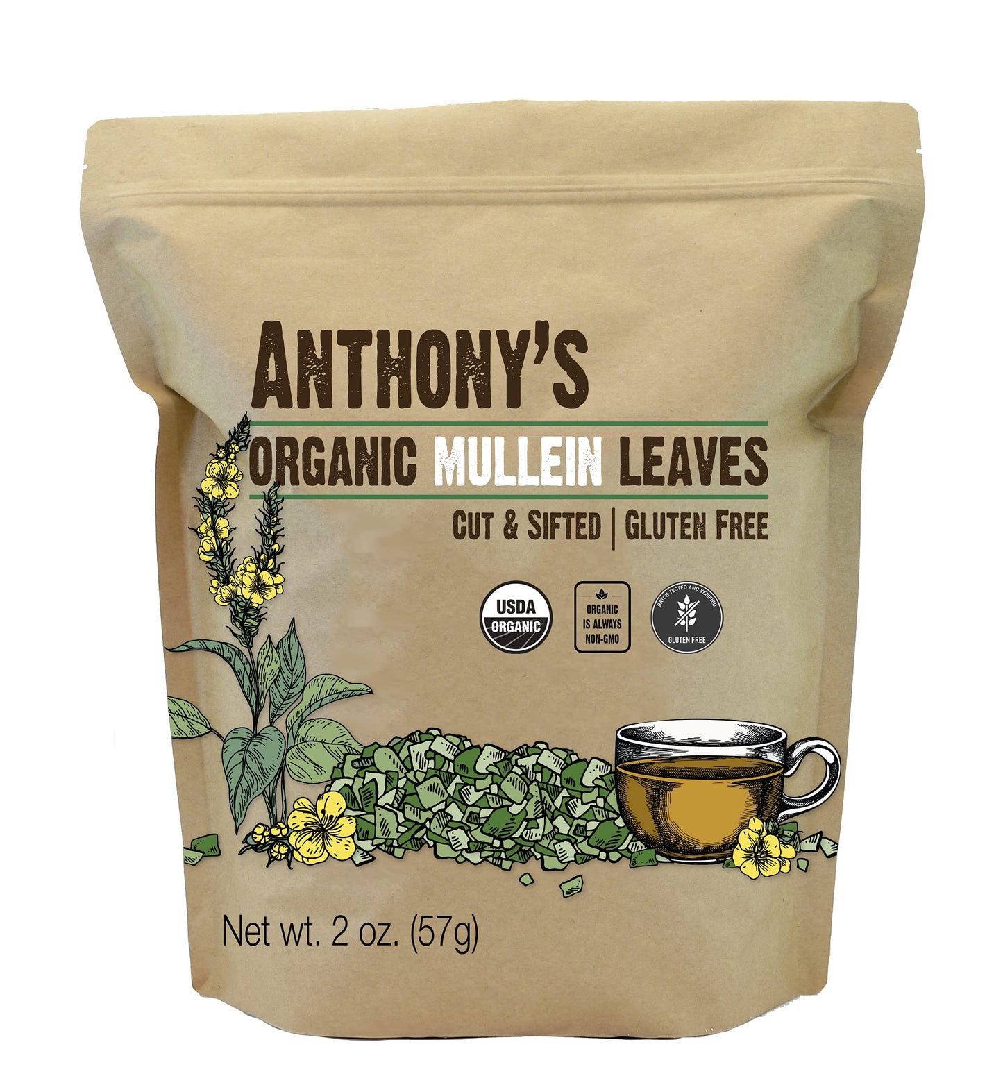 Anthonys Organic Mullein Leaves 2 oz Cut and Sifted Gluten Free