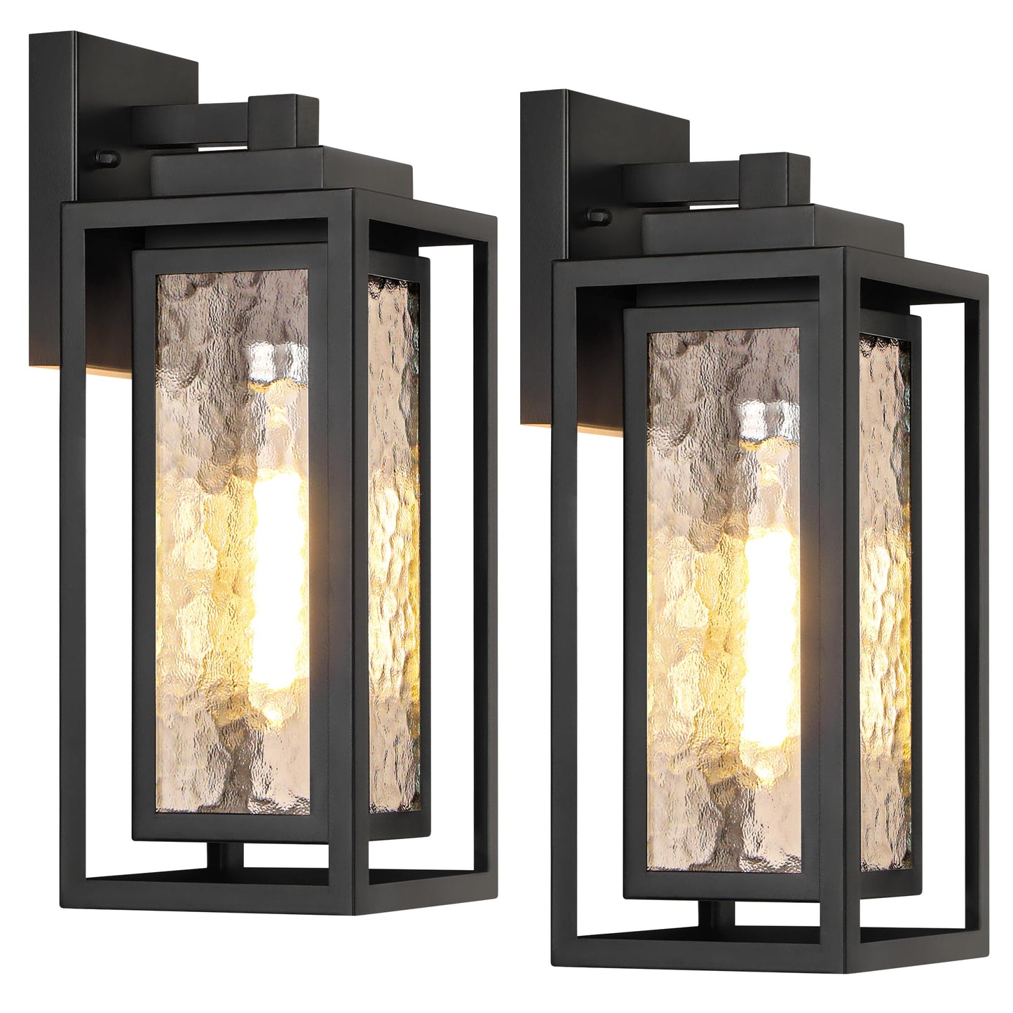Water Ripple Outdoor Wall Lantern, Exterior Porch Light Fixture Black, 2 Pack Waterproof Wall Lights Fixture, Outside Garage Sco