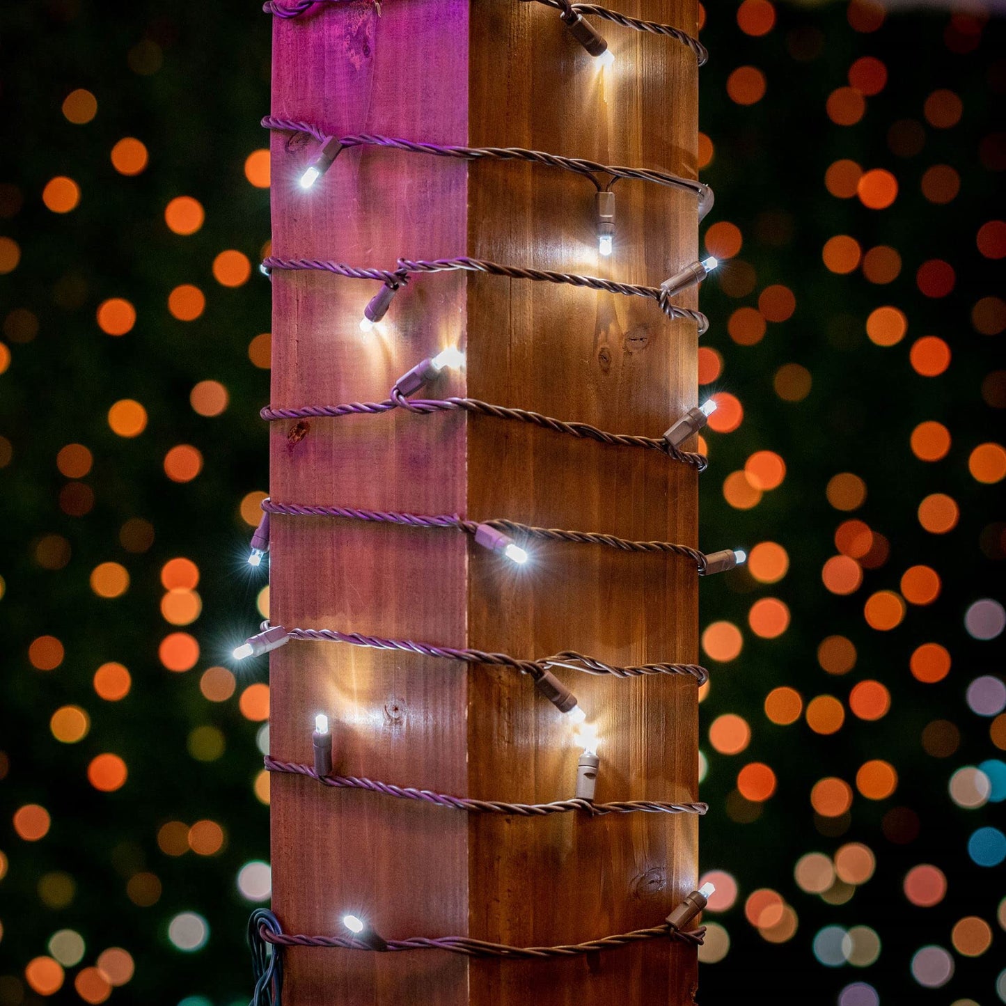 Novelty Lights 25ft 50 LED Christmas String Lights, Pure White, Brown Wire, Dimmable, Connectable, UL Listed, Model MRD-25B-2