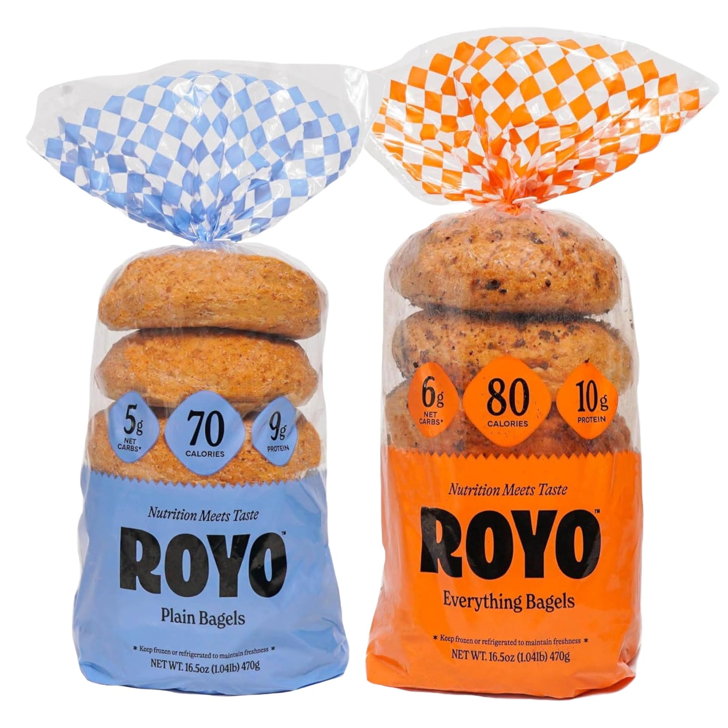 ROYO BREAD CO. 2-Pack Low Carb Artisan Bread and Bagels 30-80 Calories (Plain & Everything Bagel)