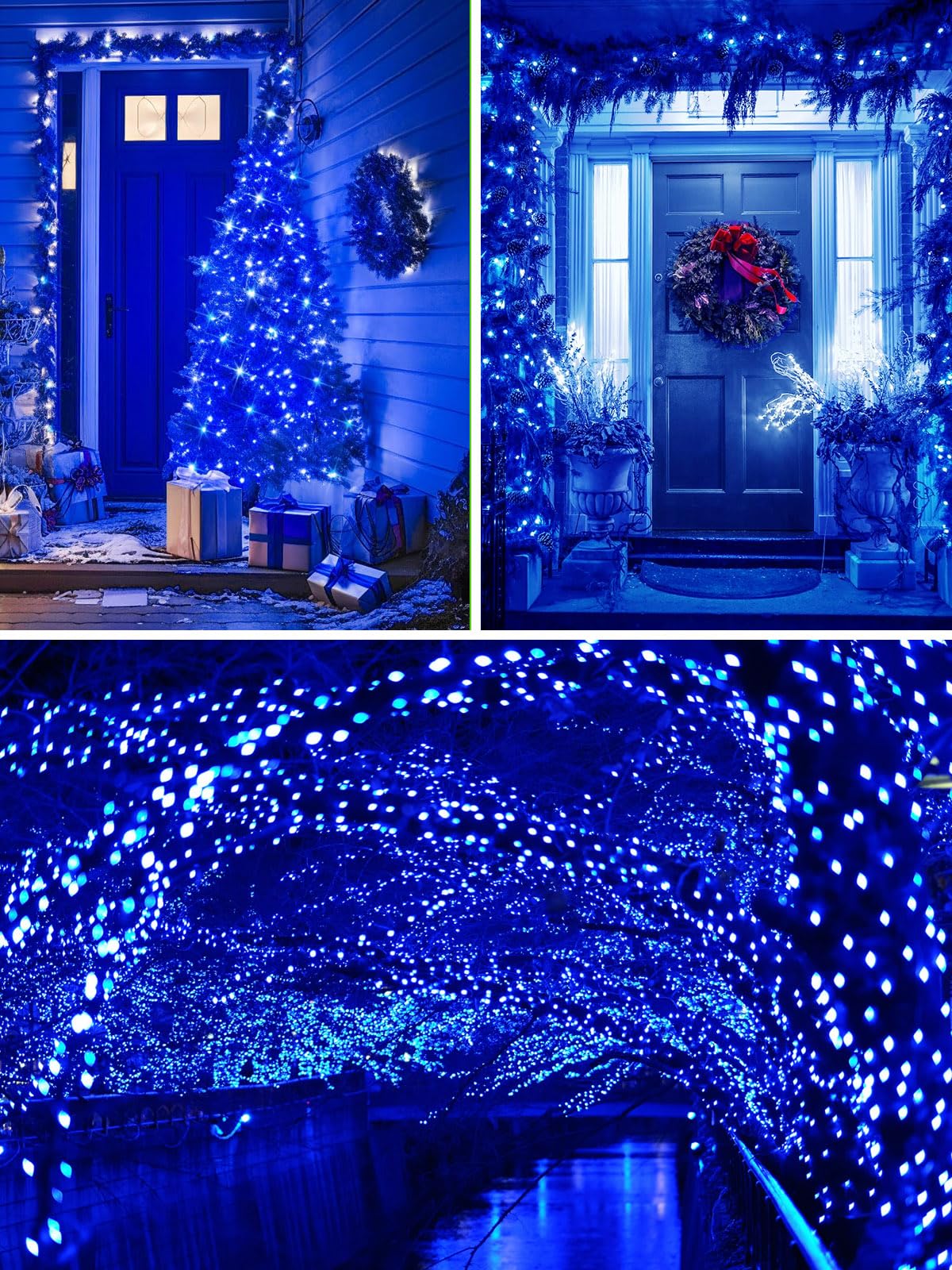 EXF Solar String Lights, 400LED, 132FT, Waterproof, 4 Pack, Blue, Green Wire, 8 Modes, Christmas Fairy Light for Outdoor Decor