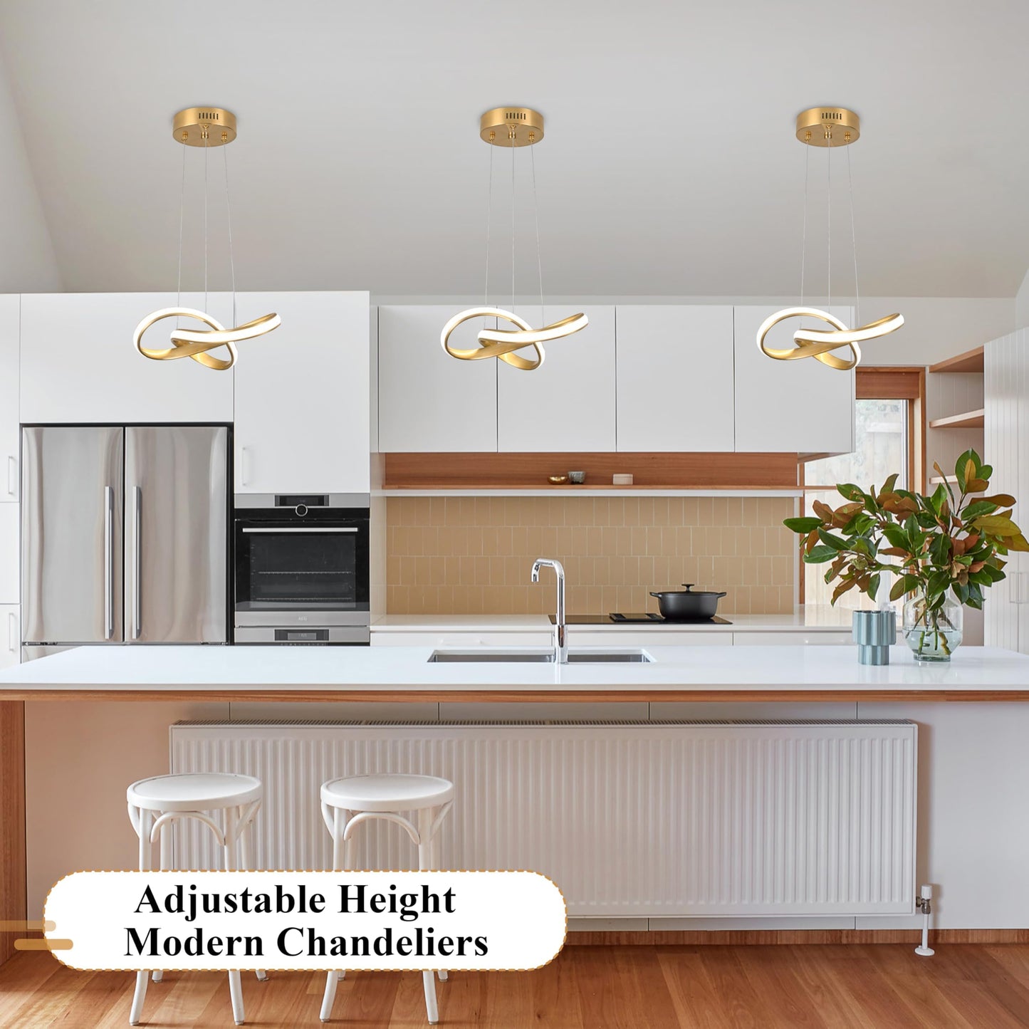 Mccokaige Modern Led Chandelier Contemporary Pendant Lighting Ring Light Fixture Gold With 4500K And 59In Height Adjustable Hanging Lamp For Kitchen Island Hallway Foyer Closet Corridor