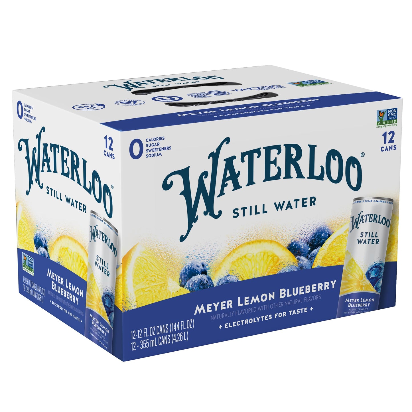 Waterloo Still Water, Meyer Lemon Blueberry | Naturally Flavored Purified Water | 12 Fl Oz Cans (Pack of 12) | Zero Calories | Z