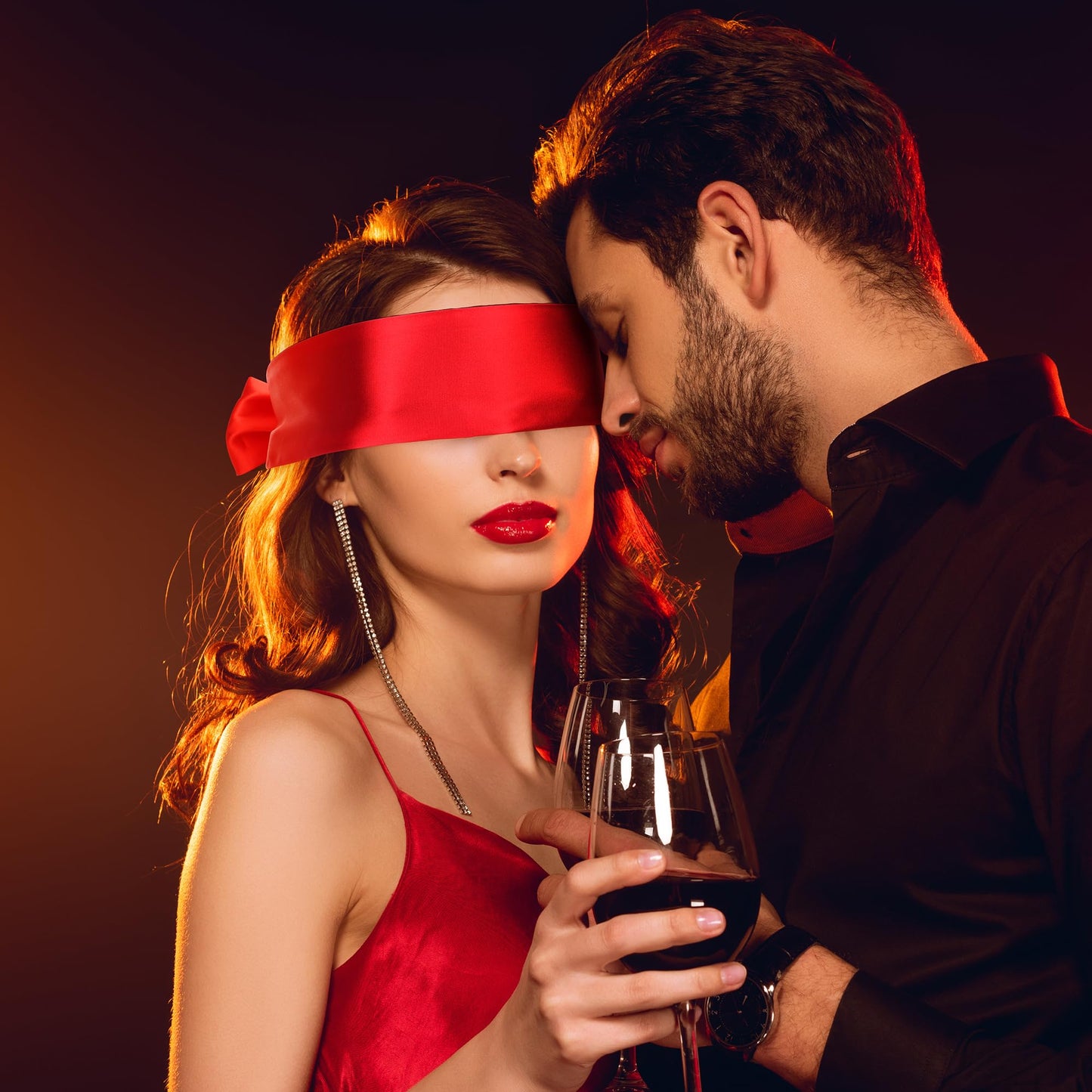 FRESHME Satin Eye Mask for Sleeping - Soft Eye Mask Adjustable Eye Shade Comfy Satin Eye Cover for Women Men Night Travel Nap Meditation Valentine's Day Gift Sleep Companion 160cm/63in Black and Red