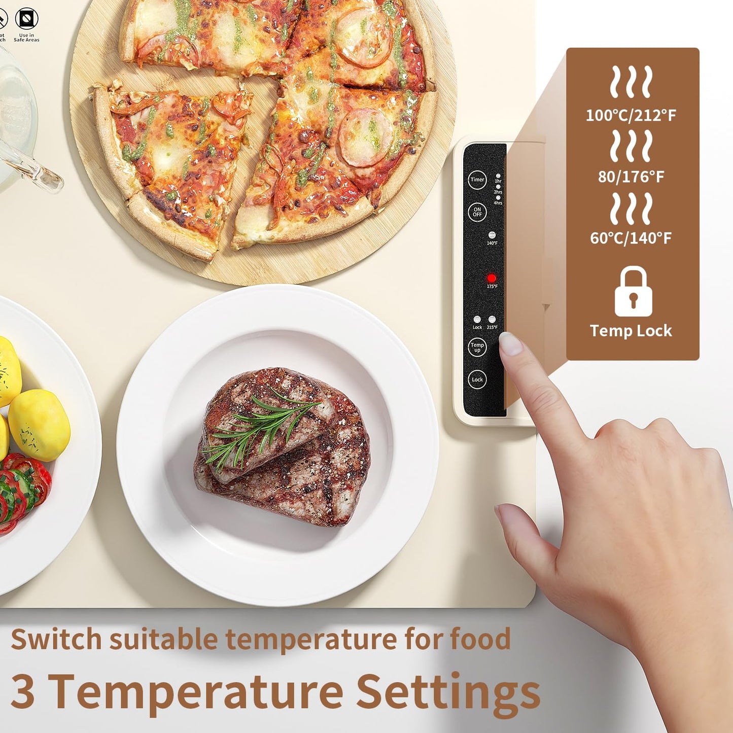 Electric Food Warming Mat: Silicone Food Warmer for Parties Buffet, Portable Fast Heating Pads for Food, Pizza Coffee Tea Heater Meat Defrosting Tray Adjustable Temperature (White)