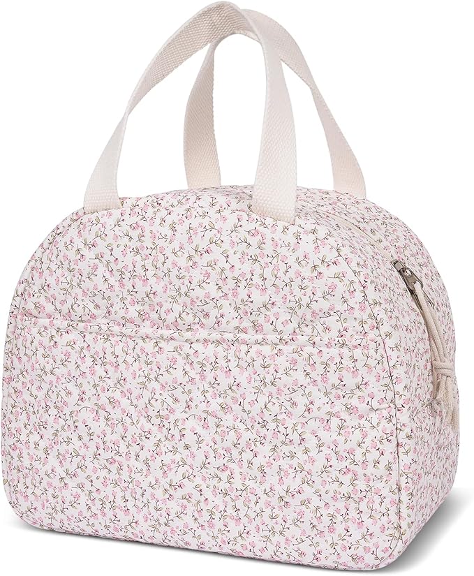 Lunch Box for Women,Cute Quilted Lunch Tote Bag,Reusable Insulated Lunch Box,Large Capacity Cooler Bag with Compartments for Work, Picnics or Travelling