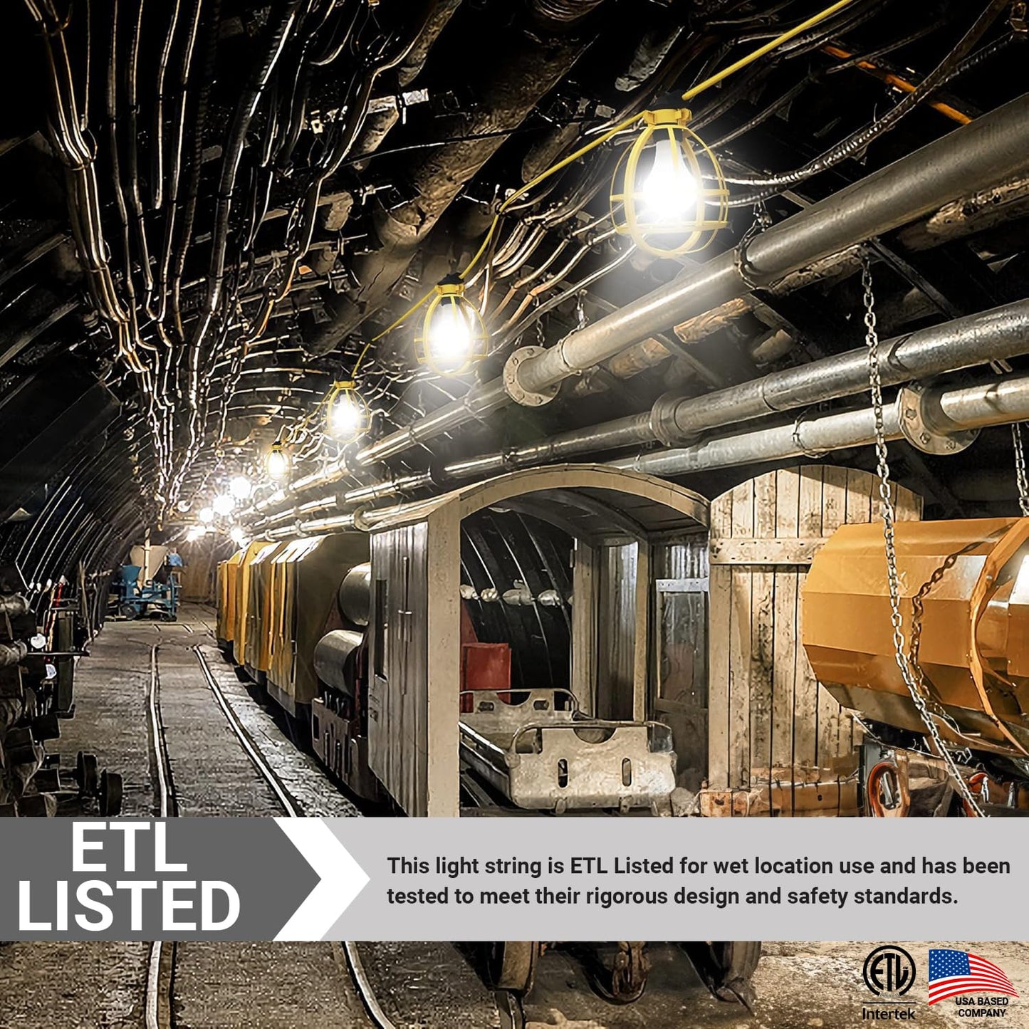 Sunlite Construction Cage String Lights, 50ft, 5 Sockets (E26), Safety Yellow, ETL Rated, Indoor/Outdoor, Model 04224