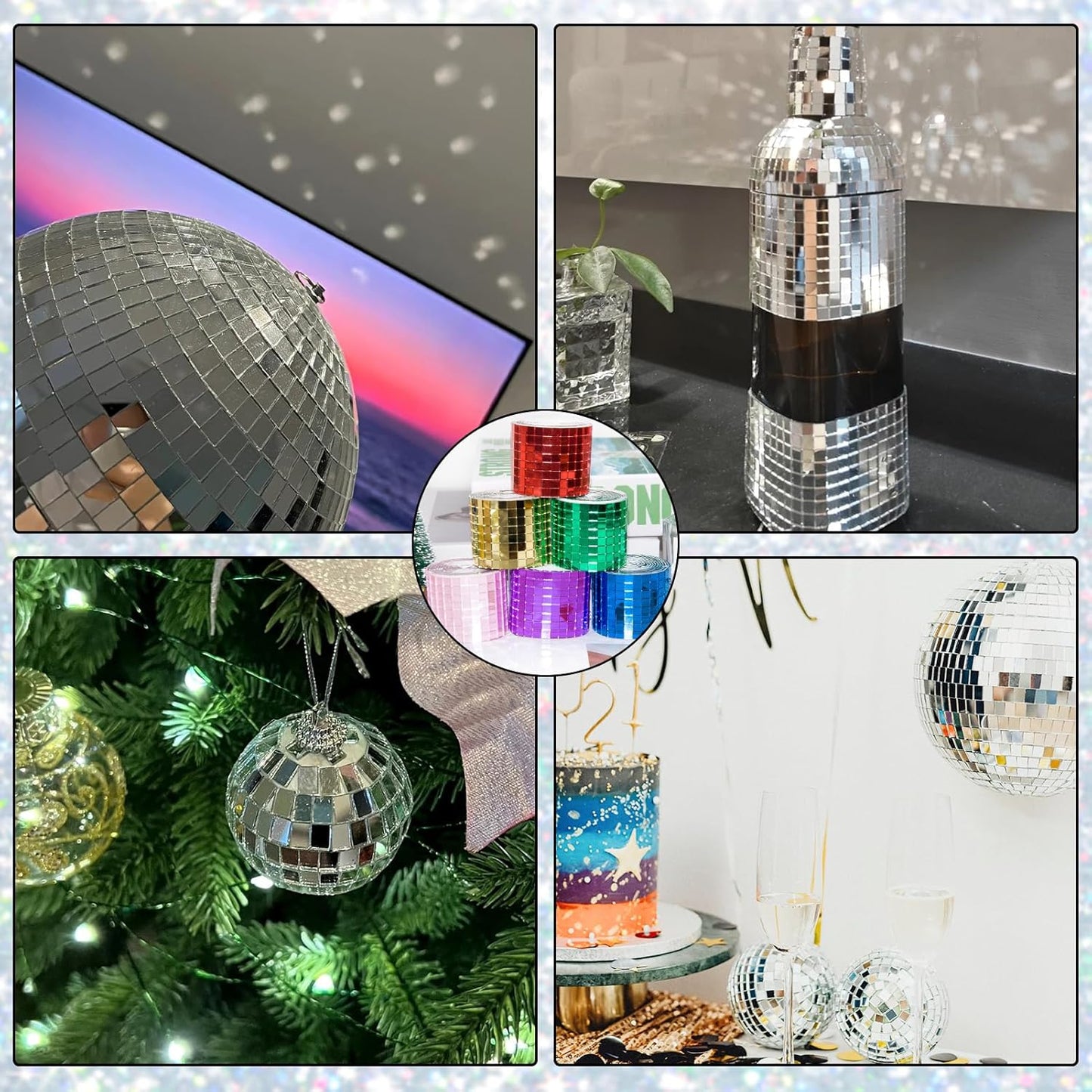 Self Adhesive Disco Ball Mirror Tiles, 3200 Pieces, 5 x 5 mm, Blue, Geometric, Multi-Surface, Vinyl, Modern, DIY Craft, Outdoor, Roll, Square, Mosaic Tiles
