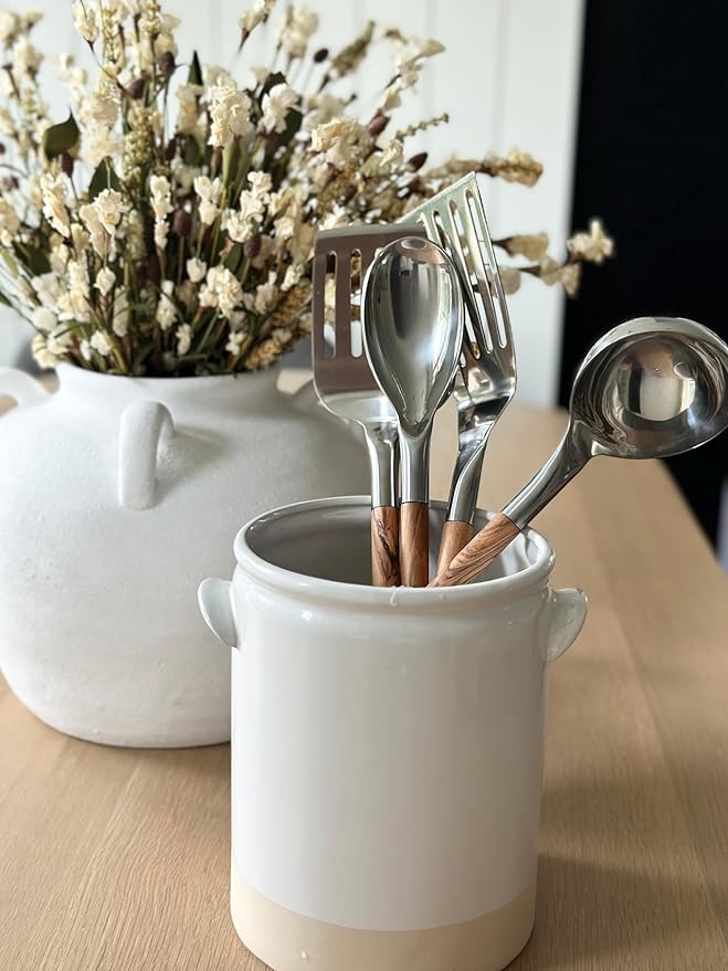 Premium Cooking Utensil Set – Salt & York 4-Piece Stainless Steel Non-toxic Kitchen Tools with Handcrafted Wooden Handles – Spatula, Ladle, Spoon – Gift for Home Cooks, Kitchen Gift