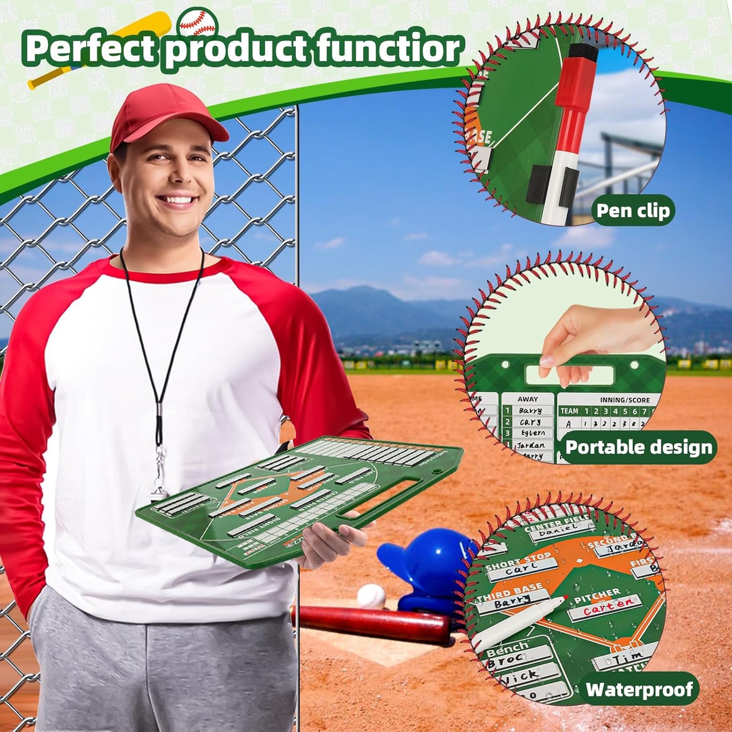 Magnetic Baseball Lineup Board,Baseball Lineup Cards Baseball Lineup Board for Dugout Baseball Clipboard for Coaches Softball Lineup Cards Marker Boards Baseball Coaching Accessories(Green)