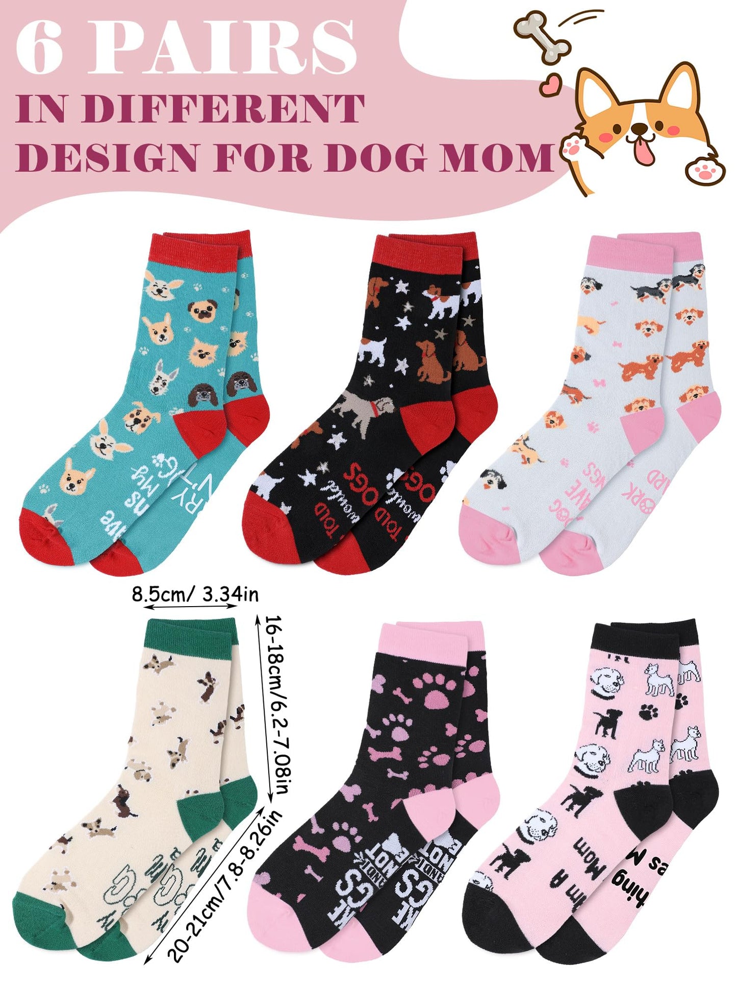 Hercicy 6 Pairs Novelty Dog Lover Gift Socks for Women Cute Dog Paw Cotton Crew Socks Christmas Mother's Day Gift for Pet Owners New Puppy Mom