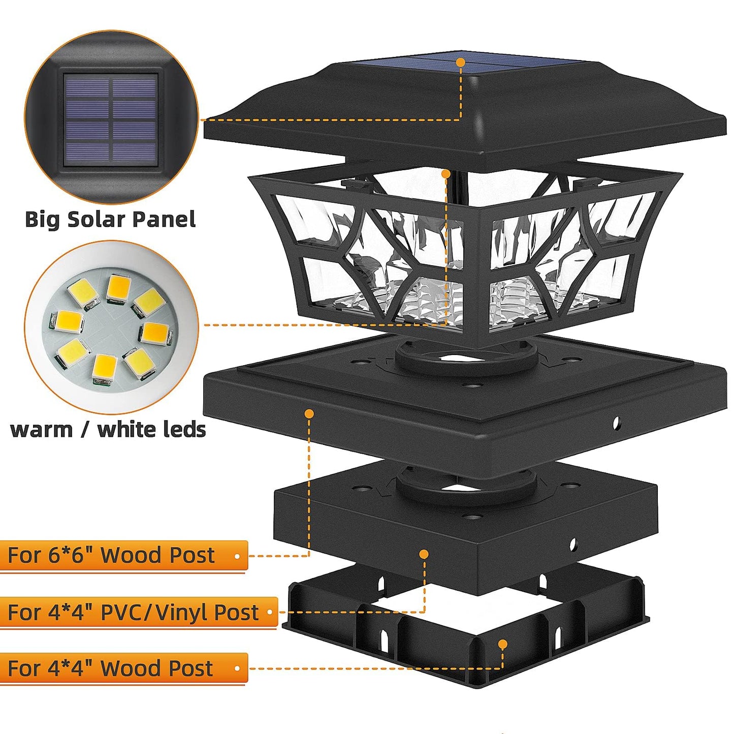 APONUO Solar Post Cap Lights 12 Pack, IP64 Waterproof, 1000mAh Battery, Plastic, Black, Fits 4x4 5x5 6x6 Fences