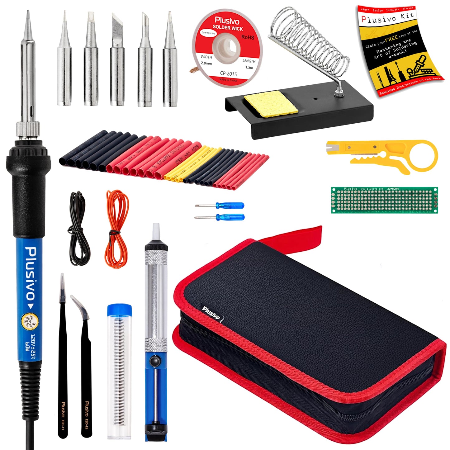 Soldering Iron Kit, 60W Soldering Iron, 5 Soldering Iron Tips, 21-in-1 Adjustable Temperature, Solder Wire, Stand, Desoldering Pump, Soldering Welding Iron Kit for Electronics Hobby DIY 110V US Plug