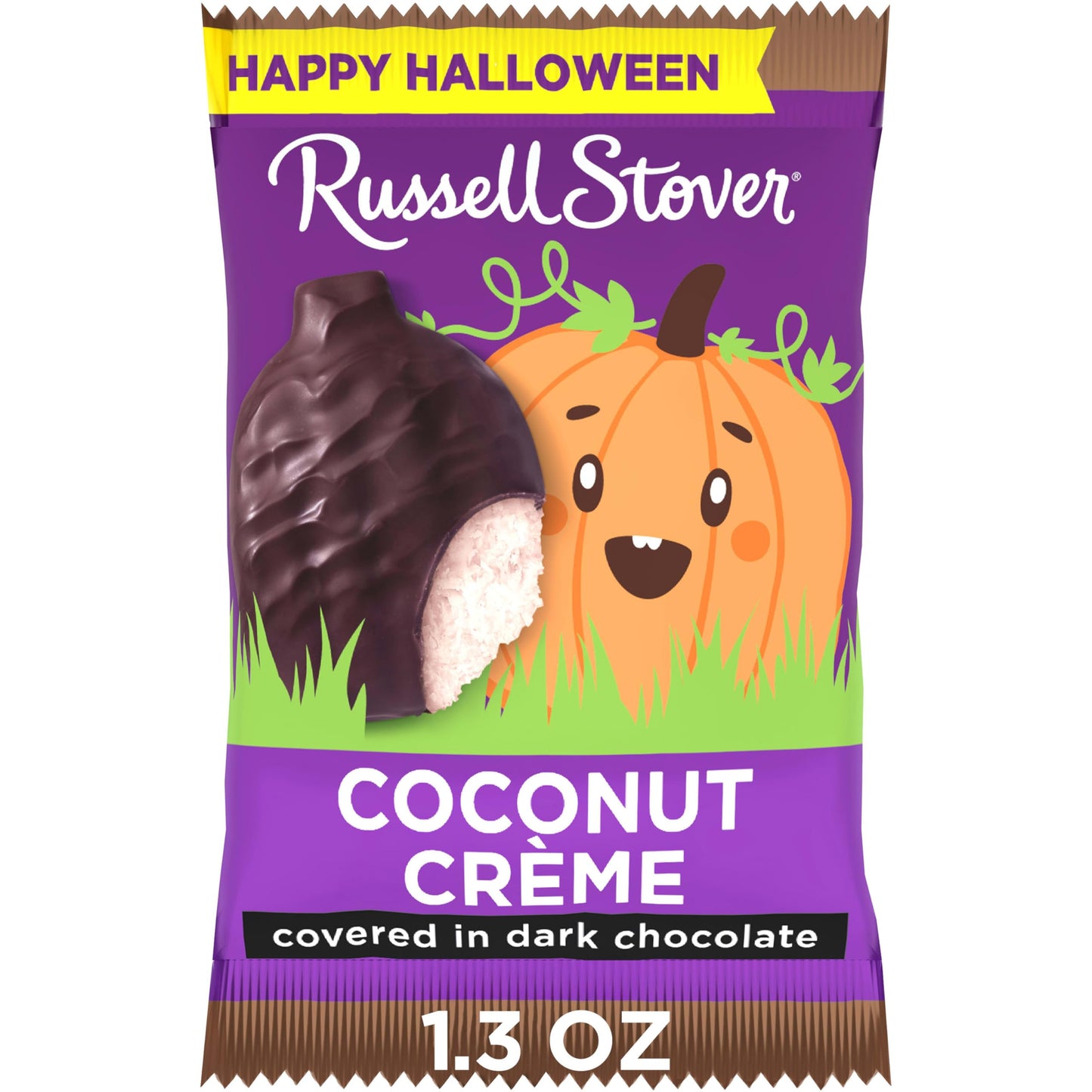 RUSSELL STOVER Halloween Dark Chocolate Coconut Crme Candy Pumpkin, 1.3 oz. (Pack of 18)