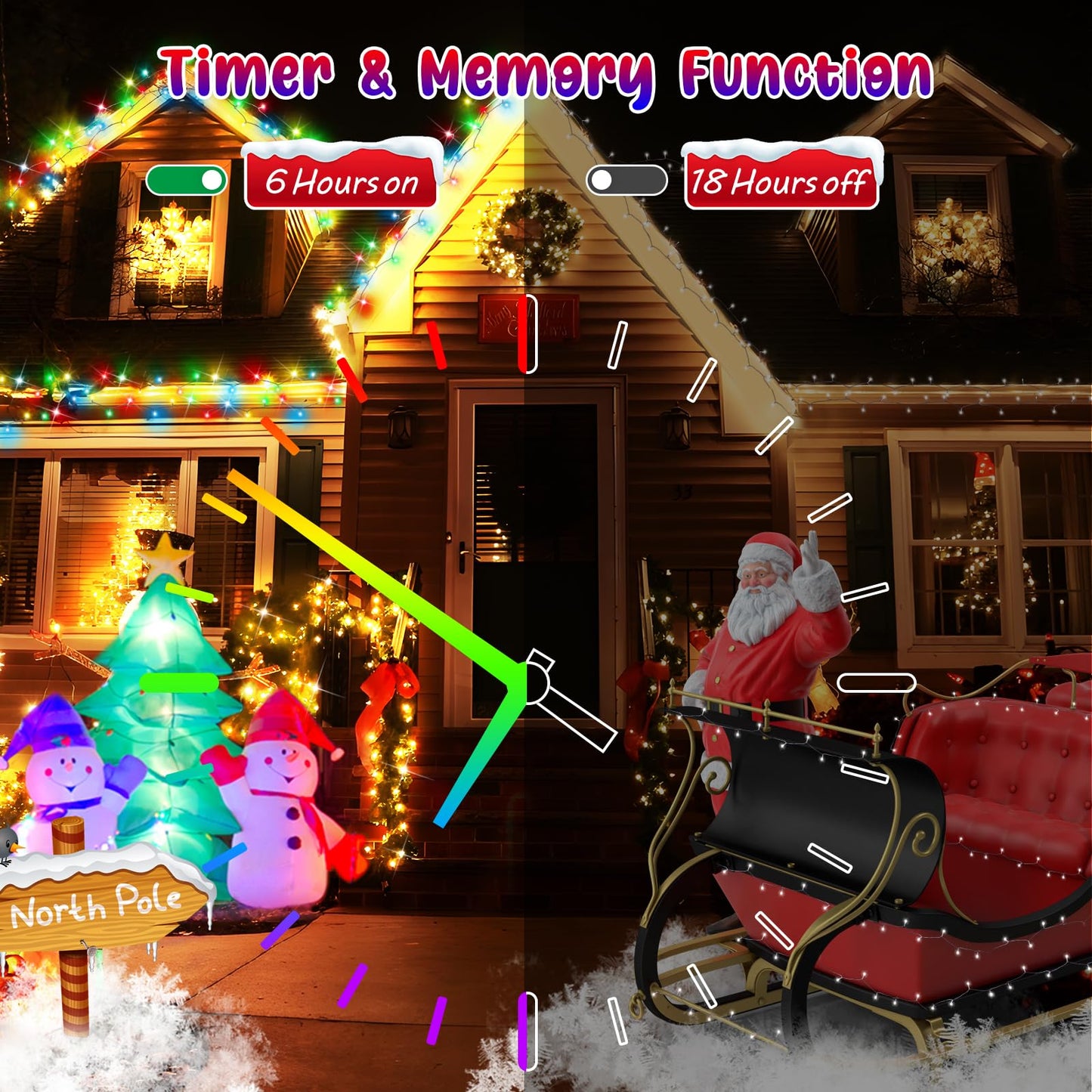 Hezbjiti 1000LED Color Changing Christmas Lights, 403FT Green Wire, IP44 Waterproof, Warm White & Multicolor, 11 Modes