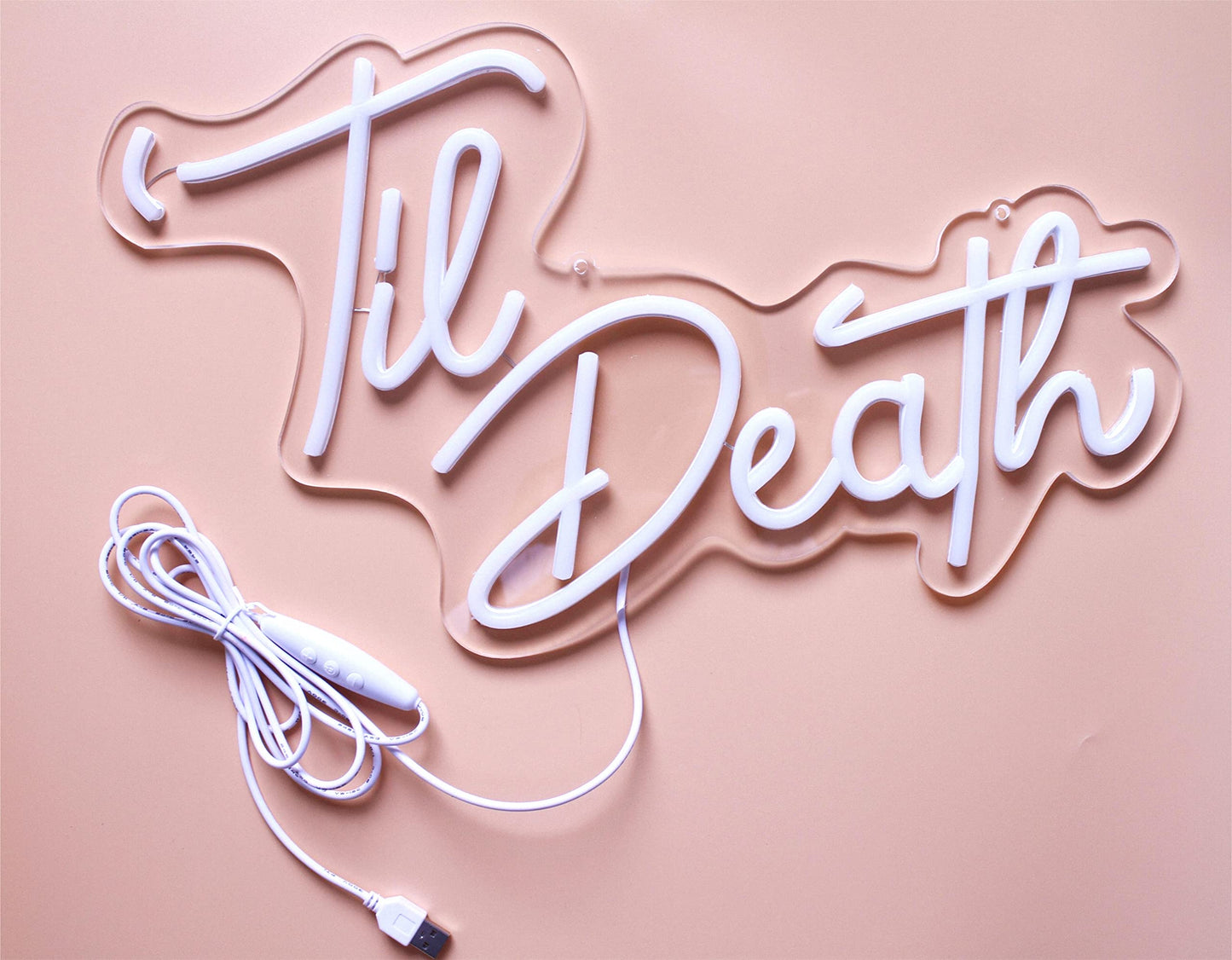 Dakabuka Led Neon Sign - Til Death Wall Decor, Warm White, Acrylic, 16.9 X 10.2 Inches, Model Nl009 For Weddings & Parties