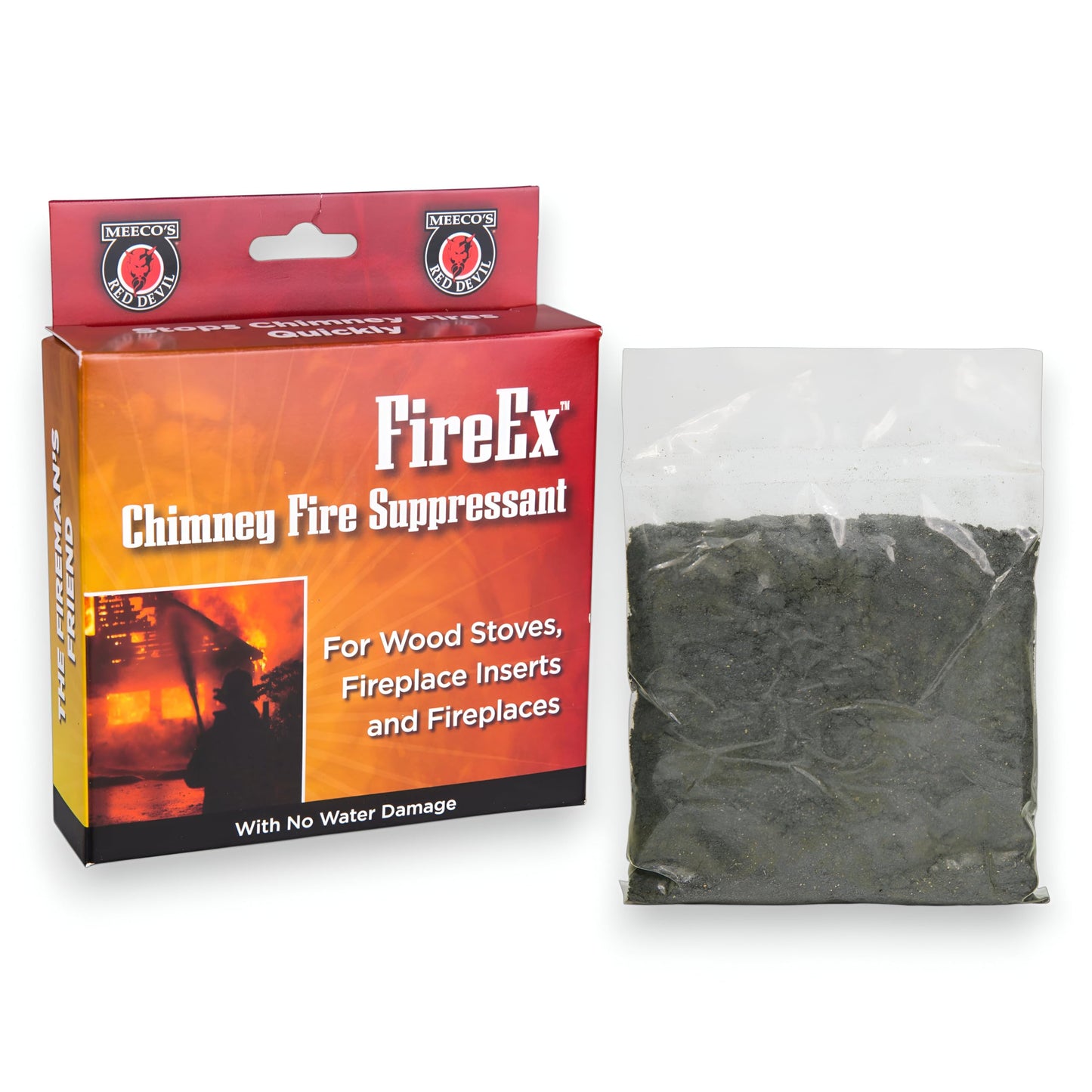 Meeco's Red Devil FireEx, Chimney Fire Suppressant - Safely & Quickly Extinguishes Chimney Fires in Wood Stoves, Fireplaces & Inserts - No Ignition Required, No Water Damage - Made in The USA
