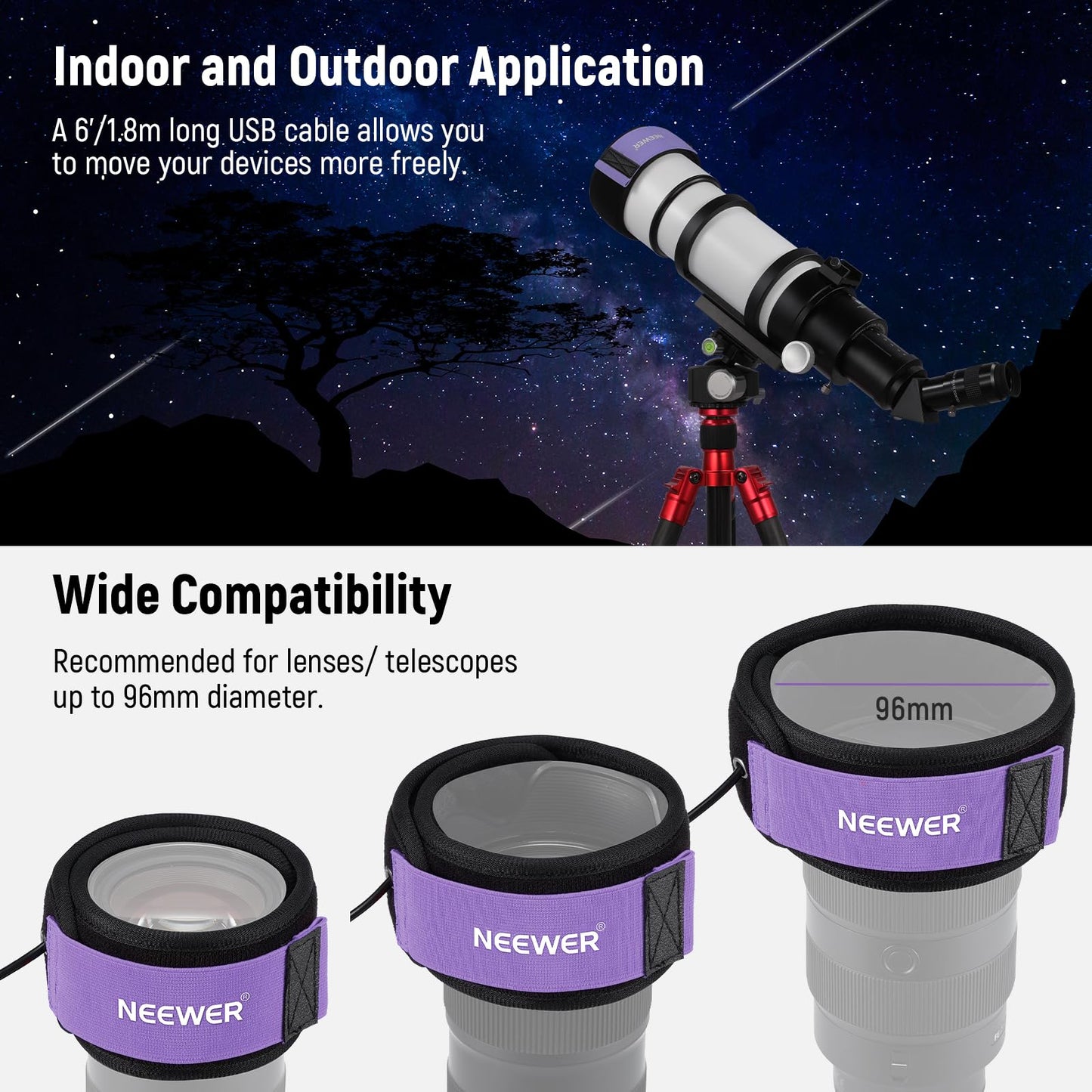 Neewer Usb Lens Heater, 12 /300Mm Lens Warmer With Fpc Fast Even Heating Tech For Dslr Camera Lens Telescope Astrophotography, 3