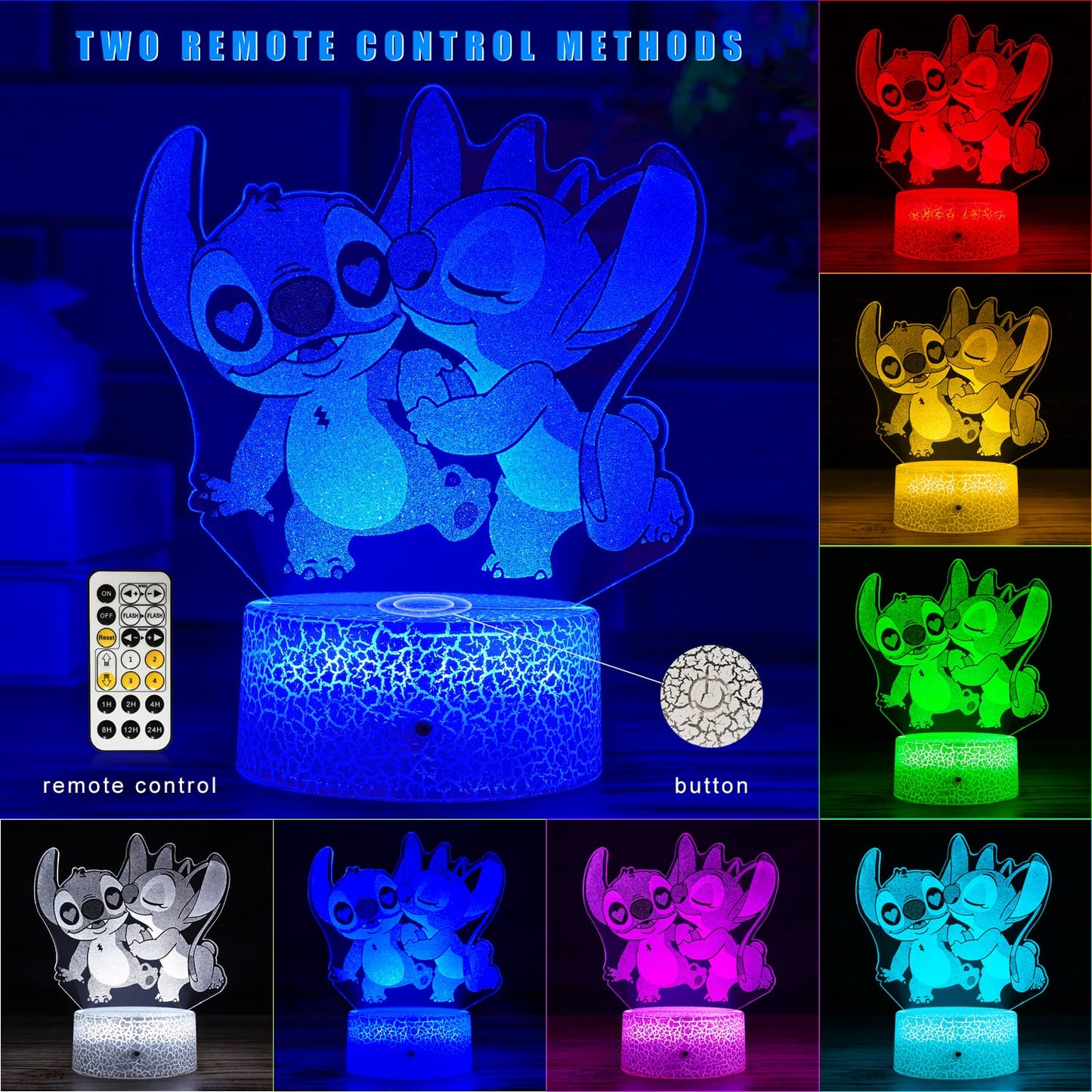NINE SQUARE EGOU Stitch Night Light with Timer & Remote, Smart Touch, 7 Colors, Dimmable Lamp, Model JFYD03, Color: Stich-1