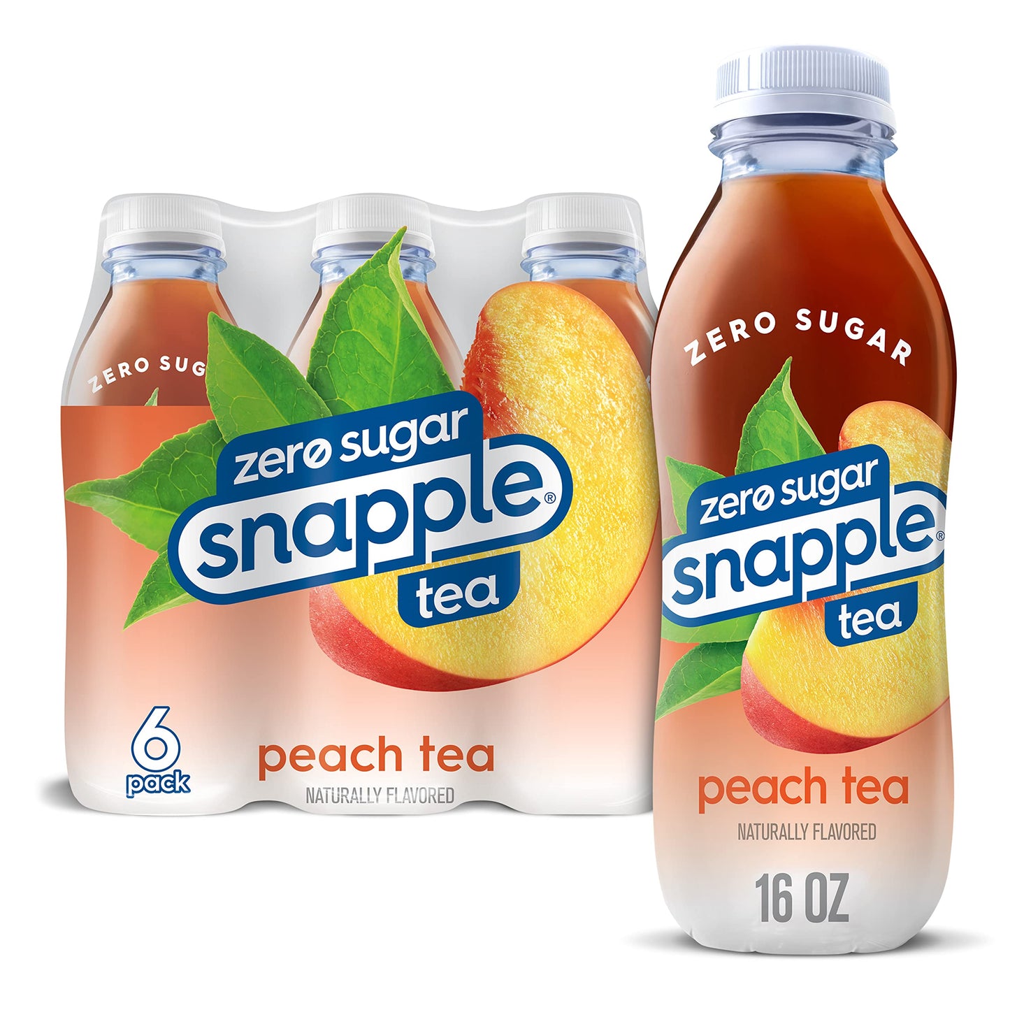 Snapple Zero Sugar Peach Tea 16 fl oz recycled plastic bottle 6 pack