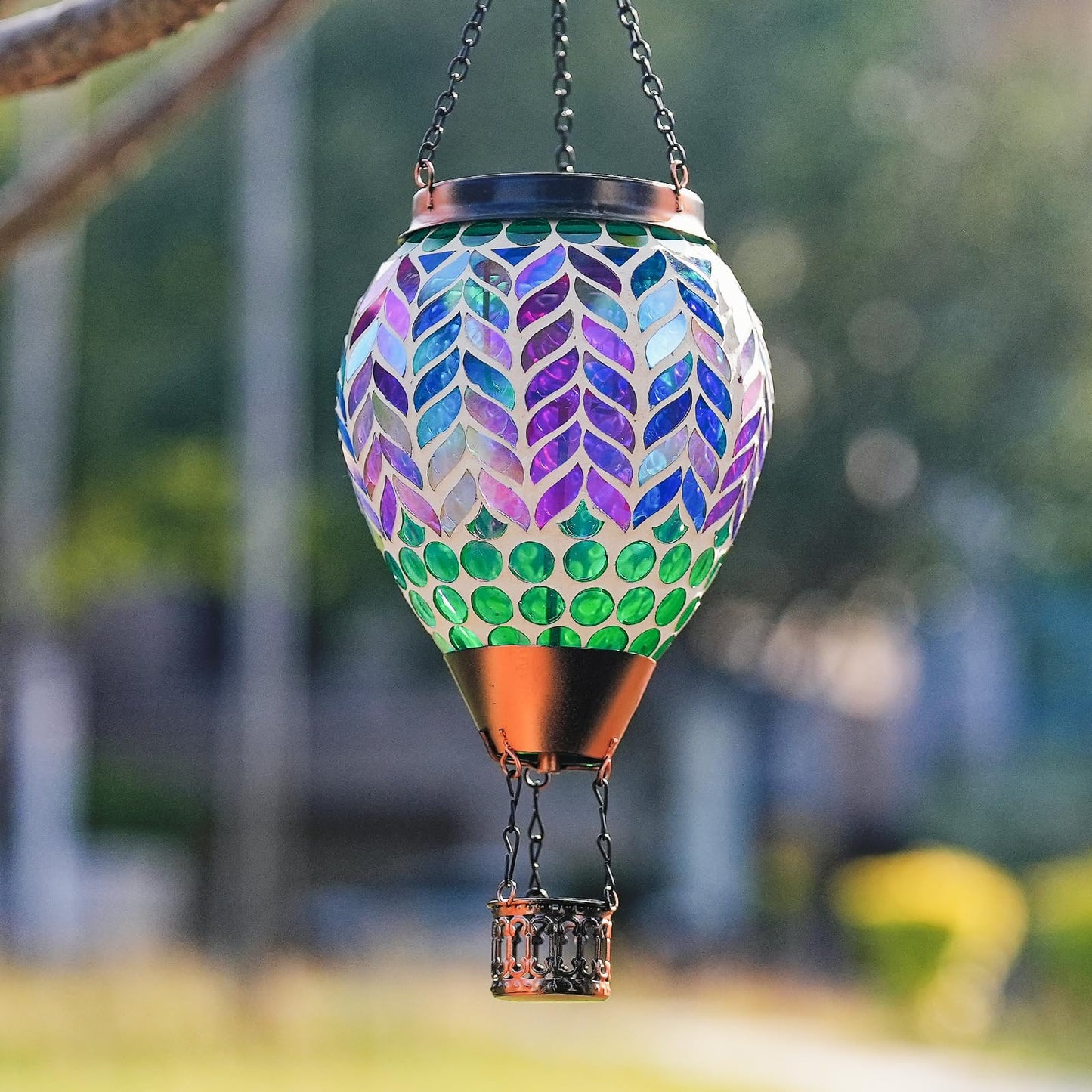 Dreamskip Mosaic Hot Air Balloon Solar Lanterns Outdoor Waterproof Colorful Glass Solar Hanging Lantern Lights For Garden Patio Yard Gifts For Women Mom Grandma