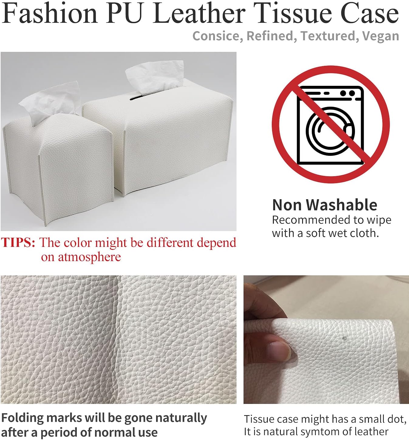 Livelab Tissue Box Cover Holder, Square Modern Decoration PU Leather Facial Tissues Case Roll Paper Dispenser for Bathroom Vanity Countertop, Night Stands, Office Desk Car 5X5X5'' | Pastel Grey