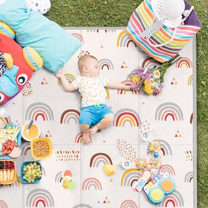 Baby Play Mat, Middle 59X59" Playmat for Playpen, 0.8 Inch Thick Foldable Baby Crawling Mat, Portable Playmat for Babies and Toddlers, Infants, Toddler, Kids