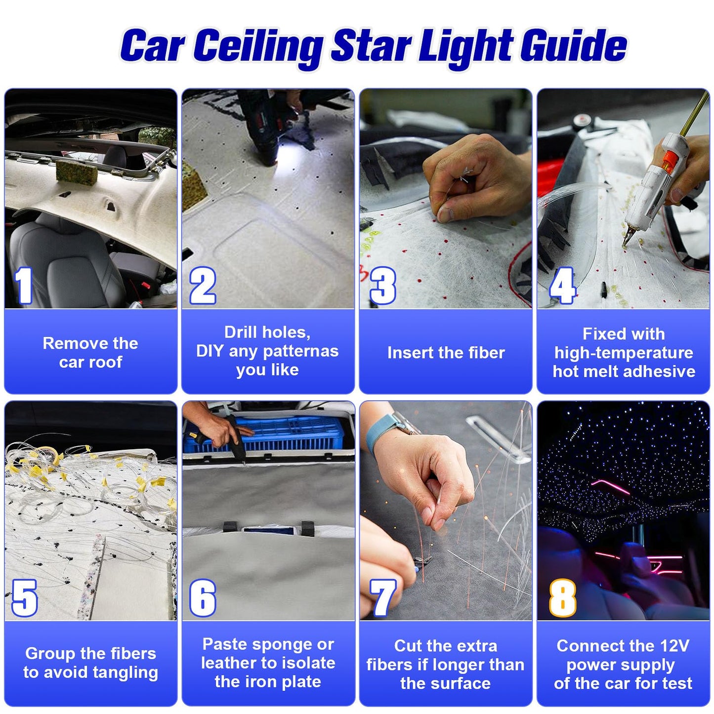 Sunkenet 6W Mini Size Twinkle 650Pcs*0.03In*13.1Ft Starlight Headliner Kit Star Lights For Car With Bluetooth App/28Key Remote Control/Music Effect Rgbw Fiber Optic Lights For Home Ceiling