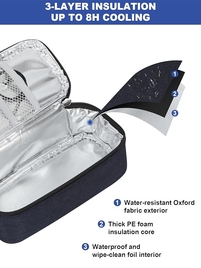 YOUSHARES Breastmilk Cooler Travel Bag with Digital Thermometer, Small Insulated Baby Milk Storage with 2 Ice Packs, Daycare and On-The-Go Moms (Navy)