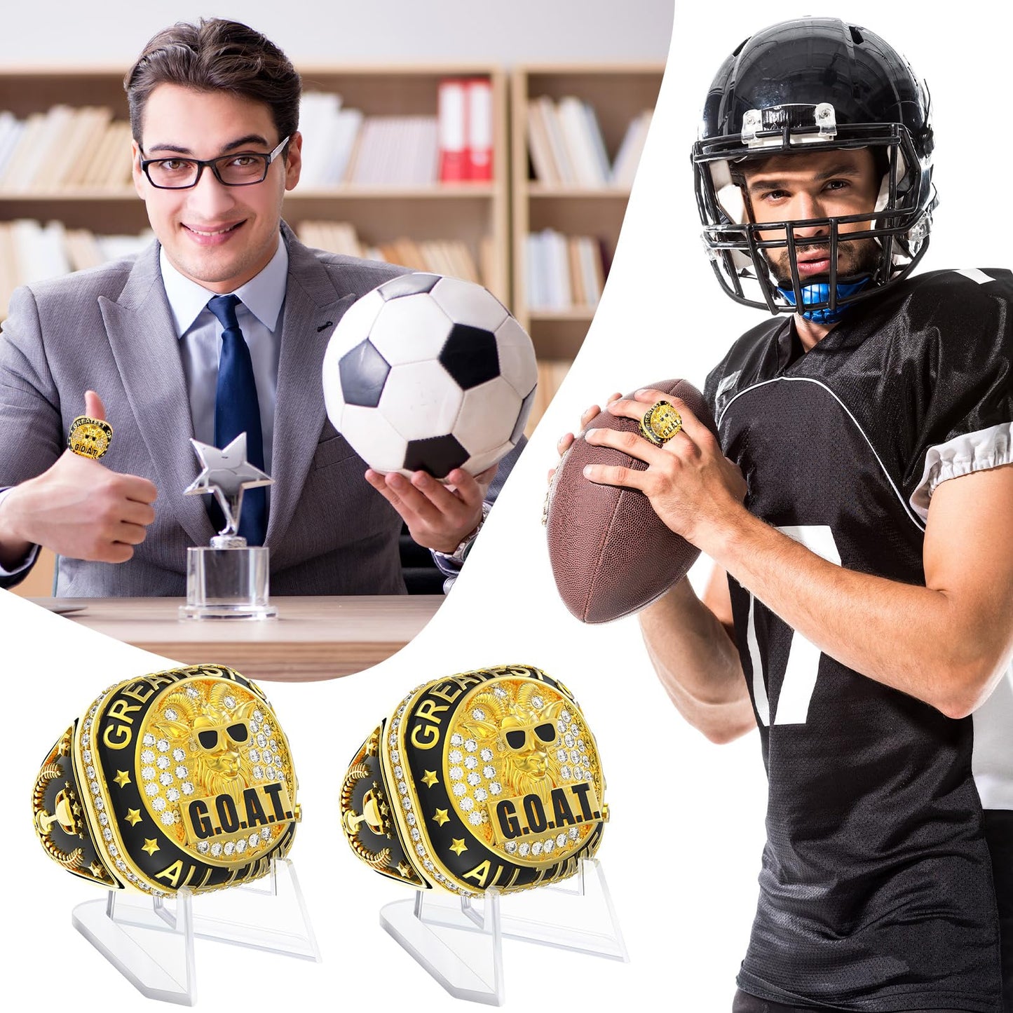 Misdary Goat Championship Rings with Holder Most Valuable Player Greatest of All Time Gold Ring Award Gift Sports Team Prize for