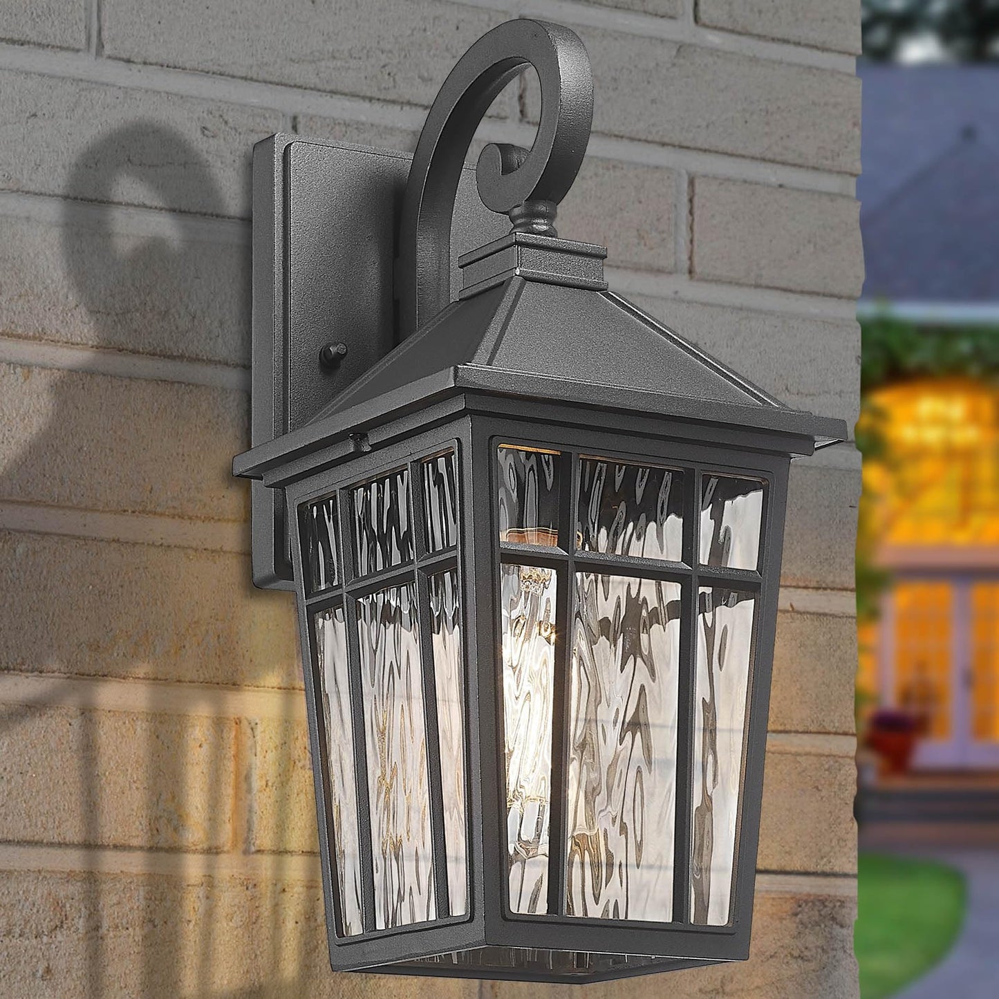 Darkaway Outdoor Wall Lights For House Exterior Lighting Fixtures Wall Mount Outside Porch Lights Waterproof Black Outdoor Sconce Lights With Water Ripple Glass For Patio Garage Front Door