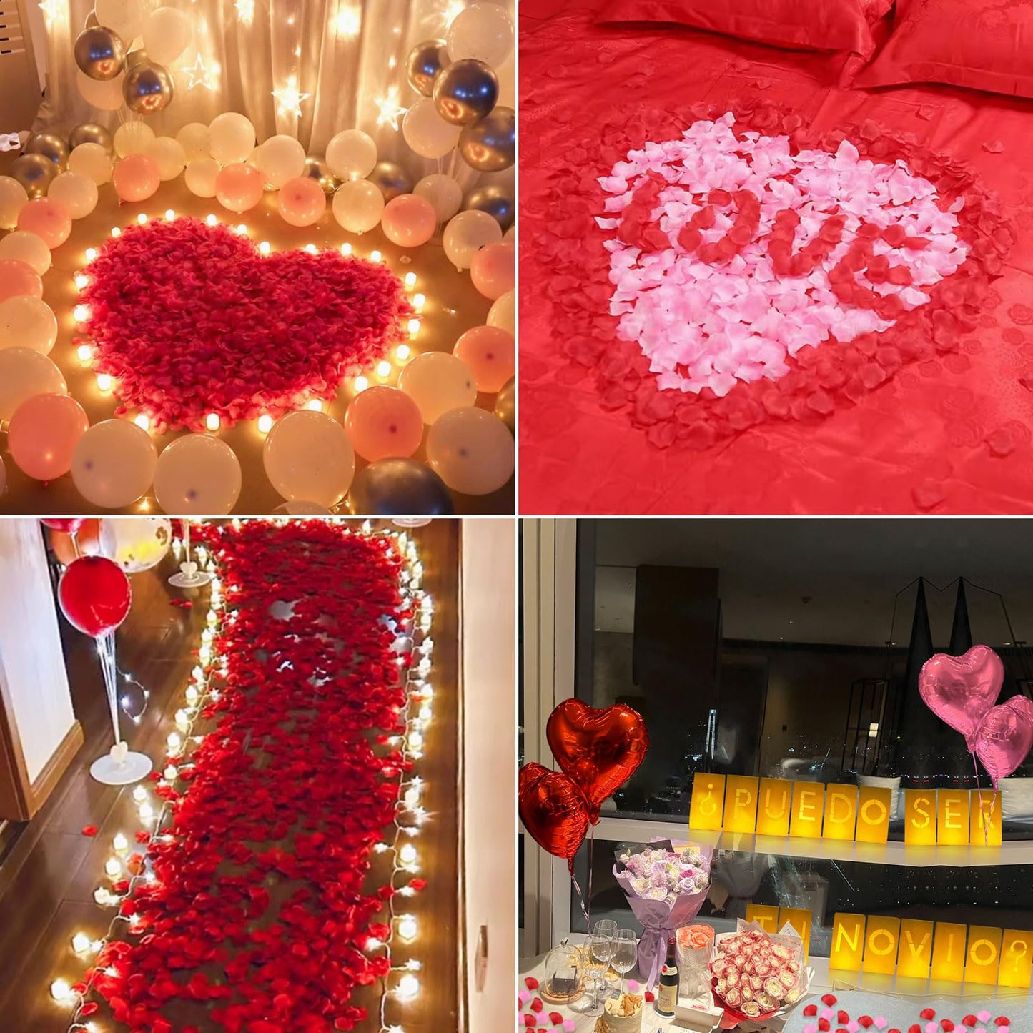 Puedo Ser Tu Novio? Lighted Letters Sign 17Pcs Luminary Paper Bags 2200Pcs Red Pink Artificial Rose Petals 48Pcs Flameless Led Candle Tealight 15Pcs Heart Balloons Romantic Night ValentineS Day