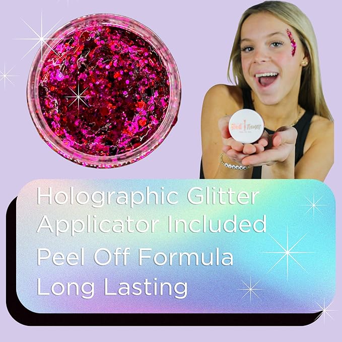 Stunt Trainer Cheer Glitter Face Body Makeup Peel Off Gel Chunky Holographic 15 Colors 1.6oz Vegan Cruelty Free Nontoxic Cheerleader Cheerleading Makeup