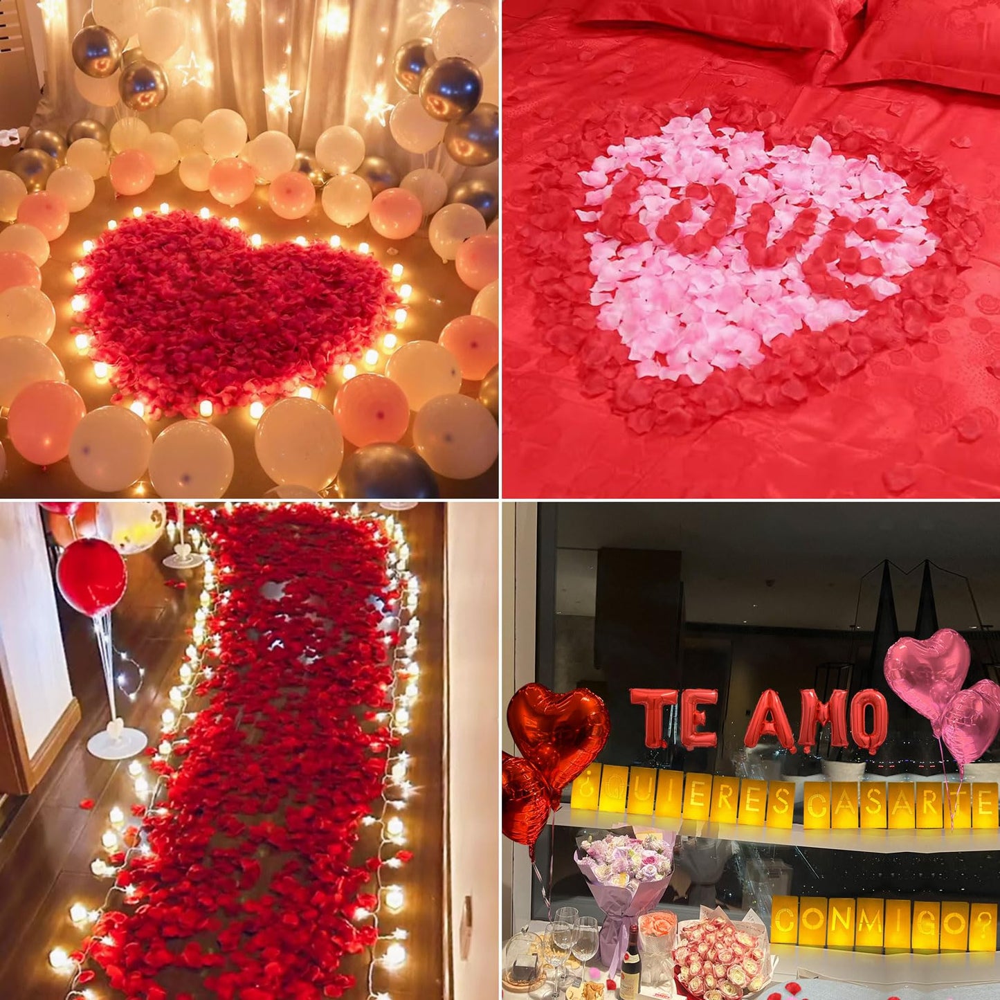 Quieres Casarte Conmigo? Lighted Letters Sign 17Pcs Luminary Paper Bags 2200Pcs Red Pink Artificial Rose Petals 48Pcs Flameless Led Candle Tealight 15Pcs Heart Balloons Romantic Night ValentineS Day