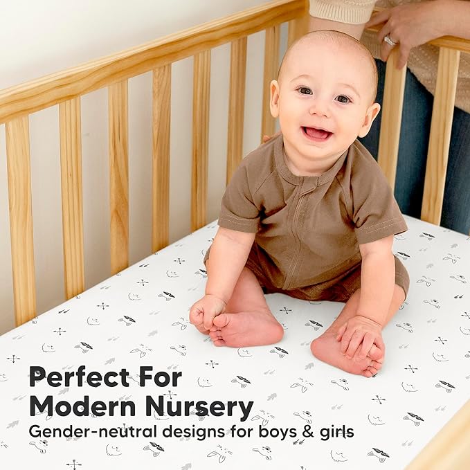 2-Pack Waterproof Baby Crib Sheets for Boys, Girls - 52x28 Viscose Derived from Bamboo Toddler Bed Sheet Neutral, Fitted Crib Mattress Protector Cover for Baby Bedding, Soft & Gentle (Nordic)
