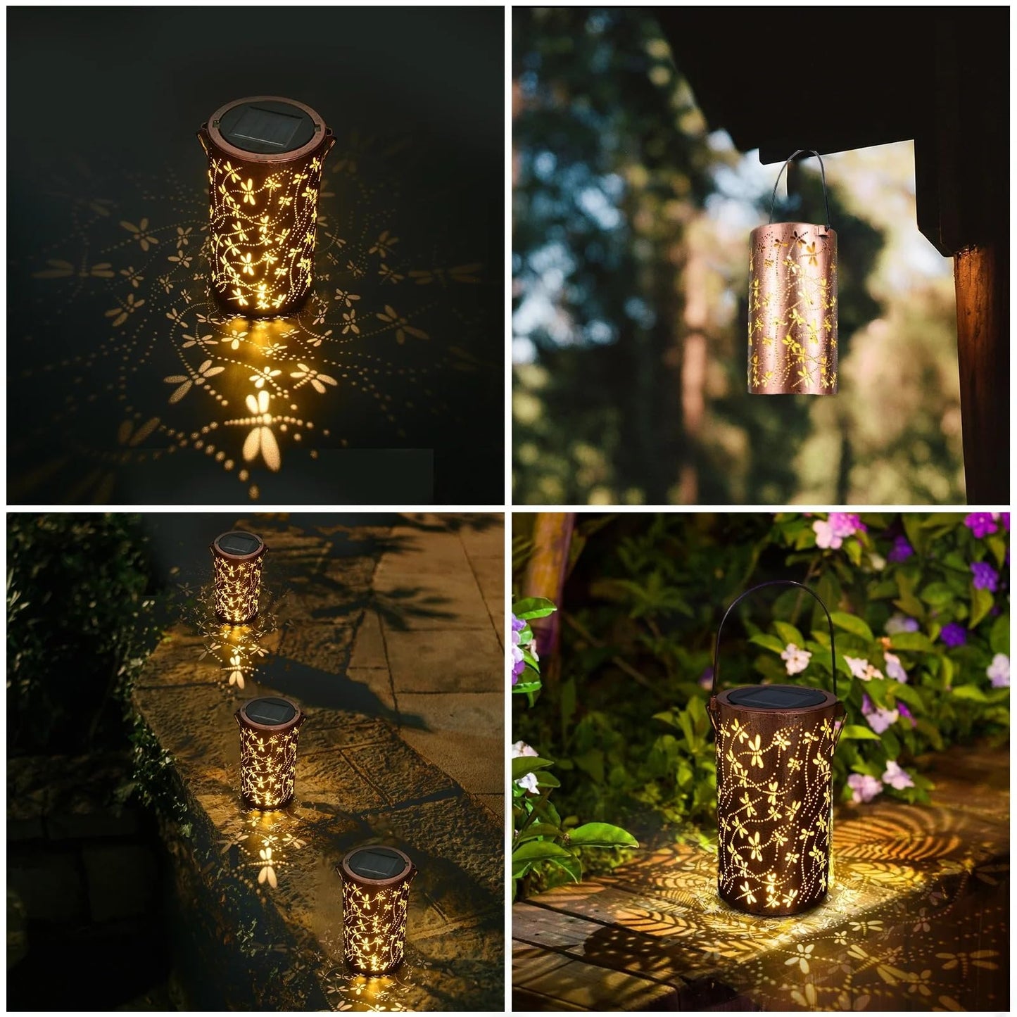 Azeeboi 2 Pack Solar Lanterns Outdoor Waterproof Dragonfly Lantern Garden Decor Birthday Gifts For Women Mom Grandma Hanging Solar Lights Metal Decoration For Yard Patio Backyard Porch